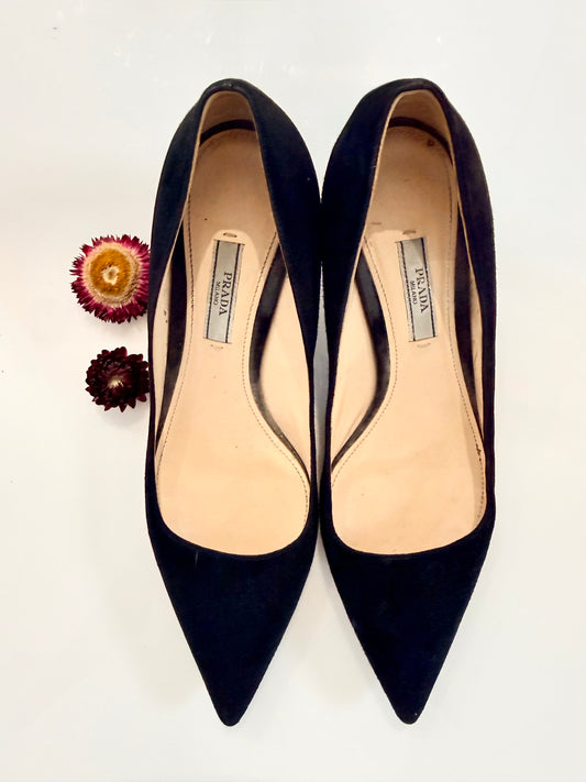 Vintage Prada Black Suede Kitten Heels