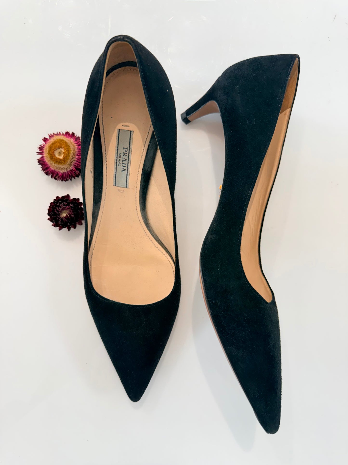 Vintage Prada Black Suede Kitten Heels