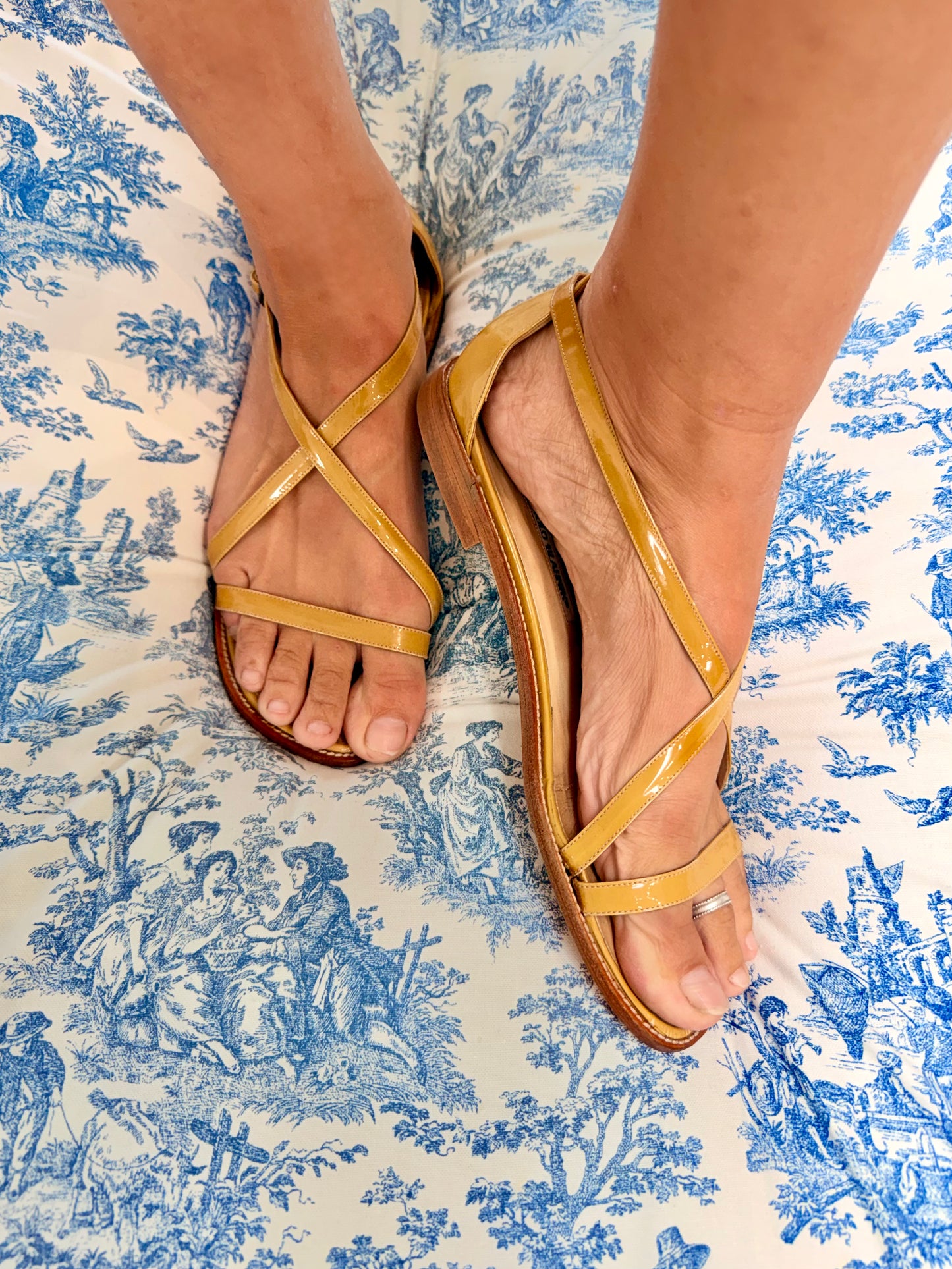 Vintage Manolo Blahnik Yellow Patent Leather Sandals