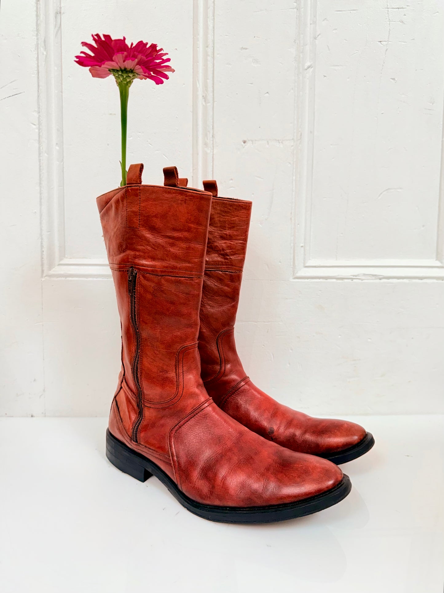 Vintage Vicente Conjero Red Leather Moto Boots
