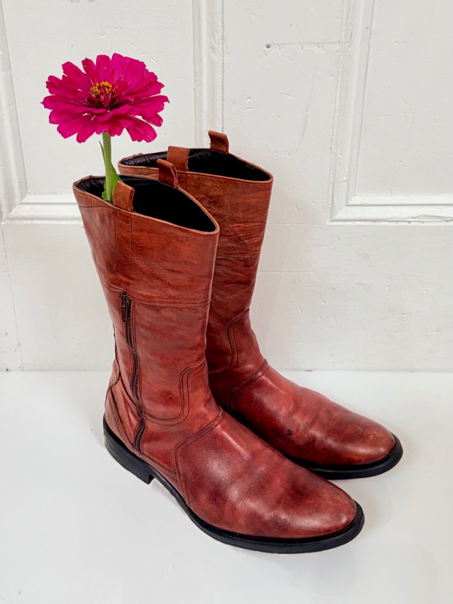 Vintage Vicente Conjero Red Leather Moto Boots