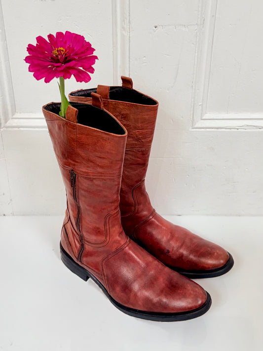 Vintage Vicente Conjero Red Leather Moto Boots