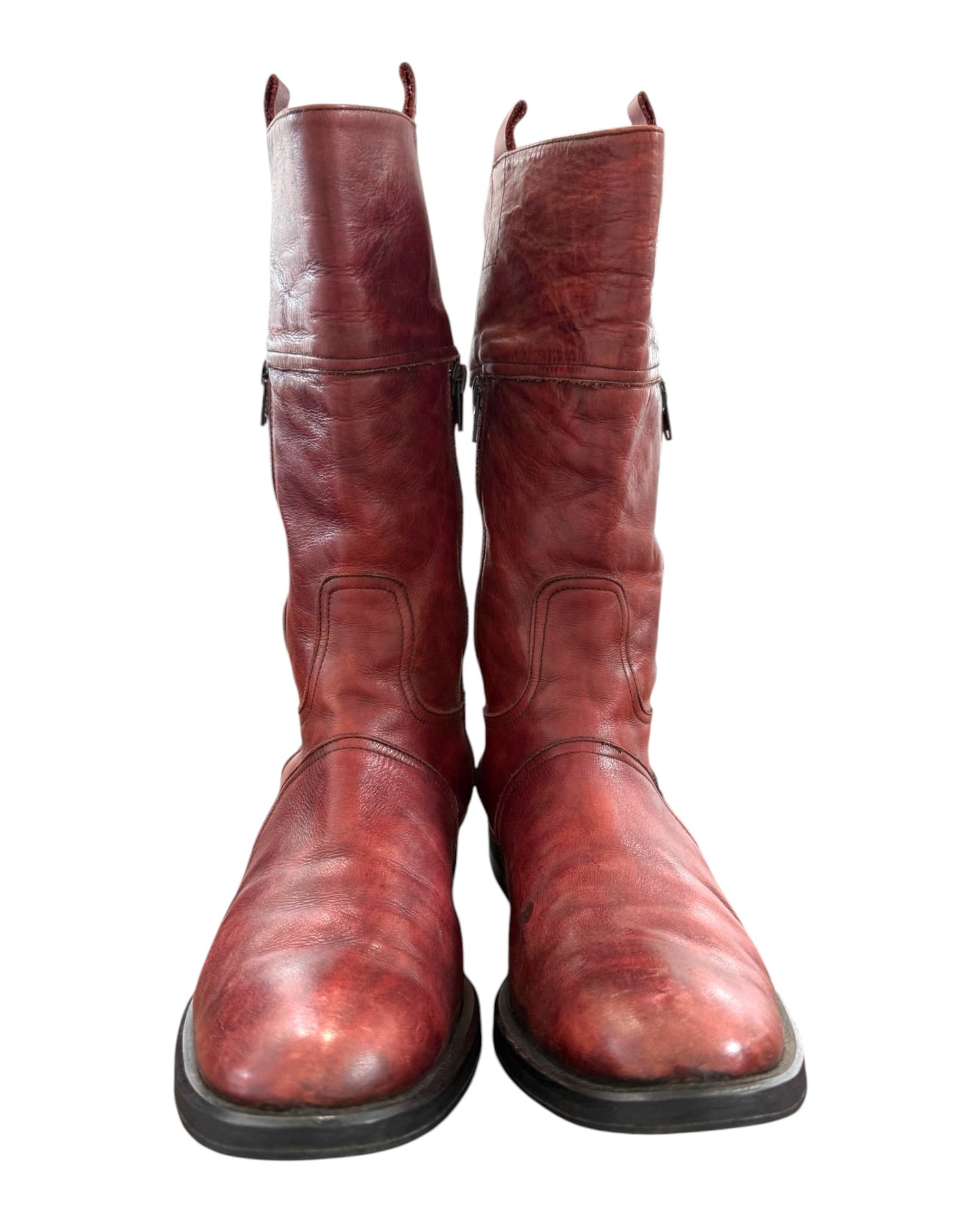 Vintage Vicente Conjero Red Leather Moto Boots