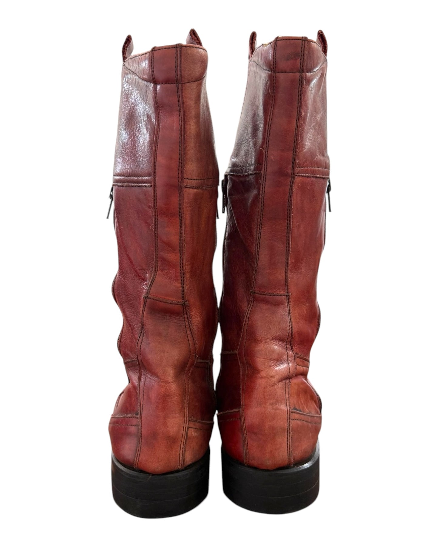 Vintage Vicente Conjero Red Leather Moto Boots