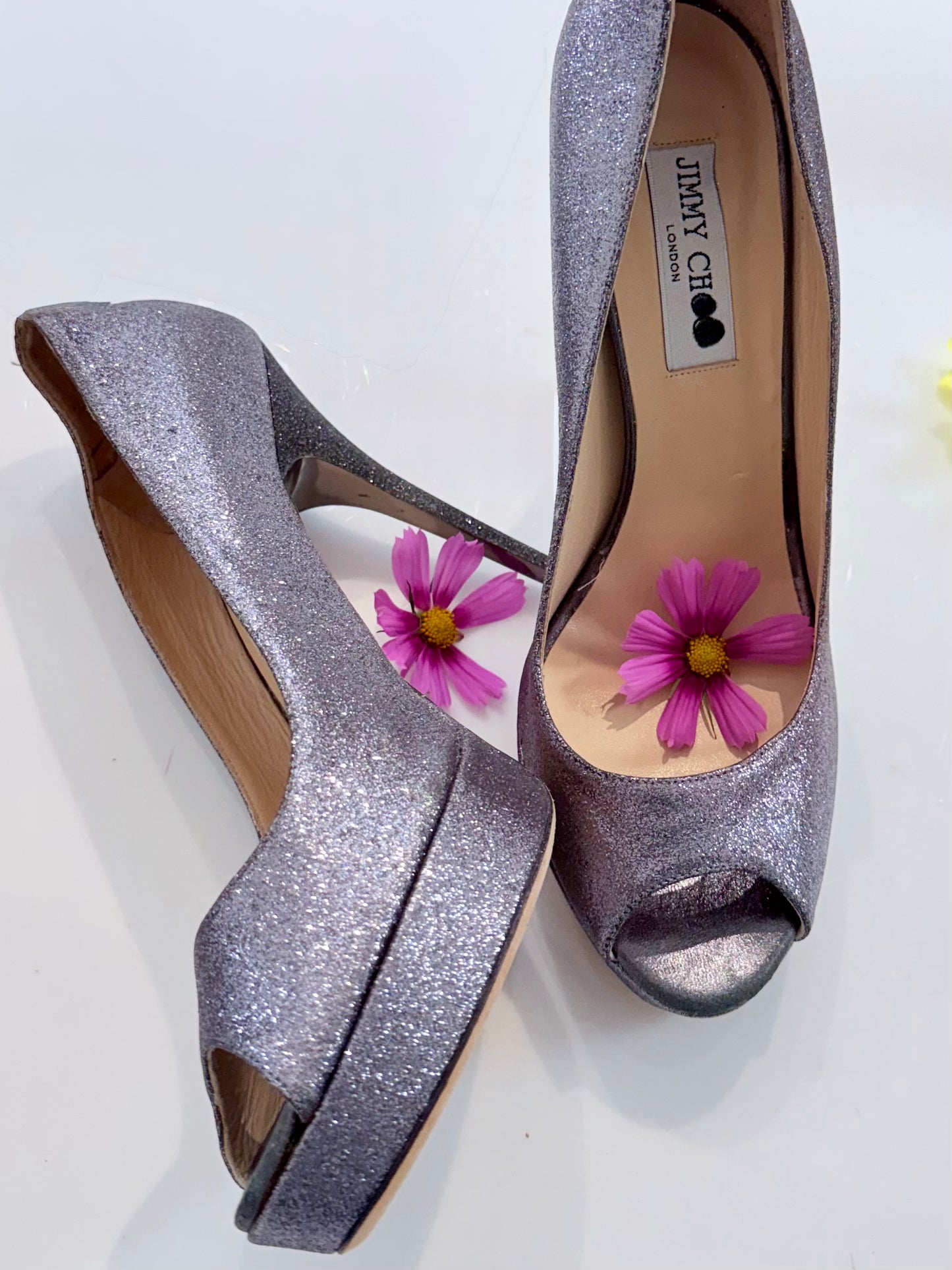 Pre-Loved 2012 Jimmy Choo Sparkle Peep-Toe Heels