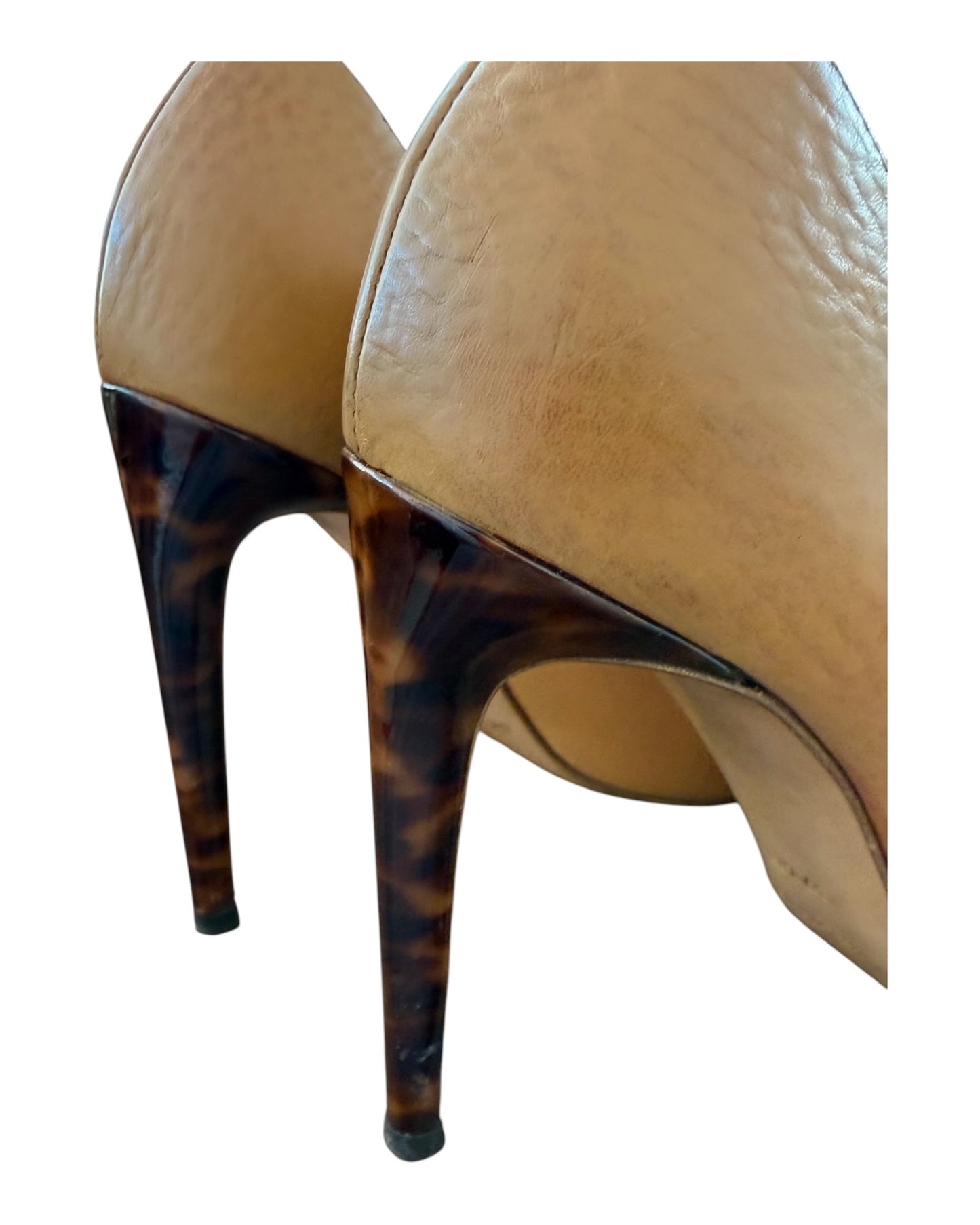 Vintage Ralph Lauren Purple Label Chestnut Brown Leather Pumps with Tortoise Shell Heel
