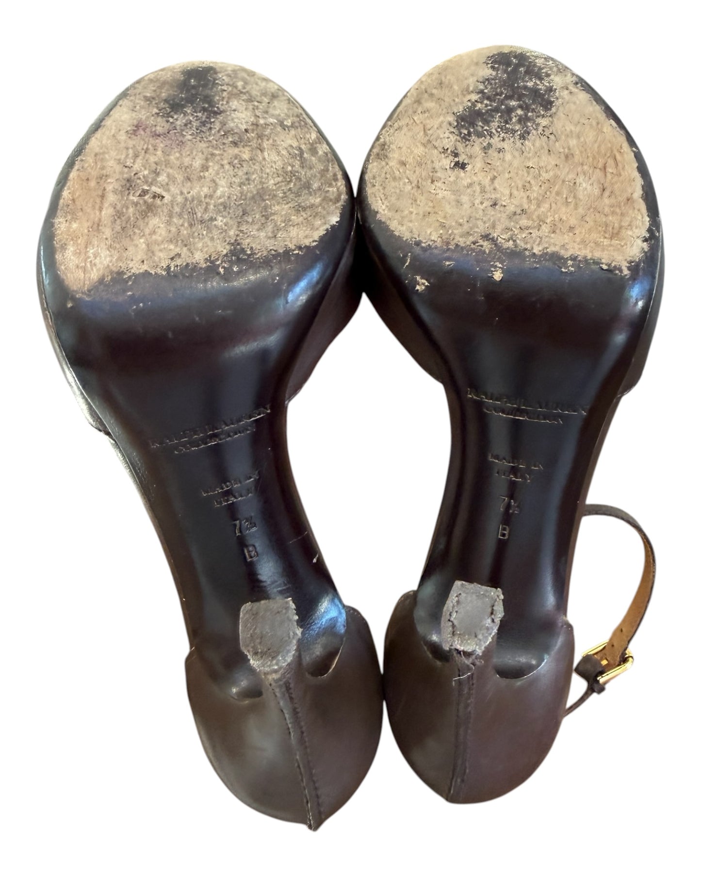 Vintage Ralph Lauren Purple Label Brown Leather Peep Toe Heels with Ankle Strap