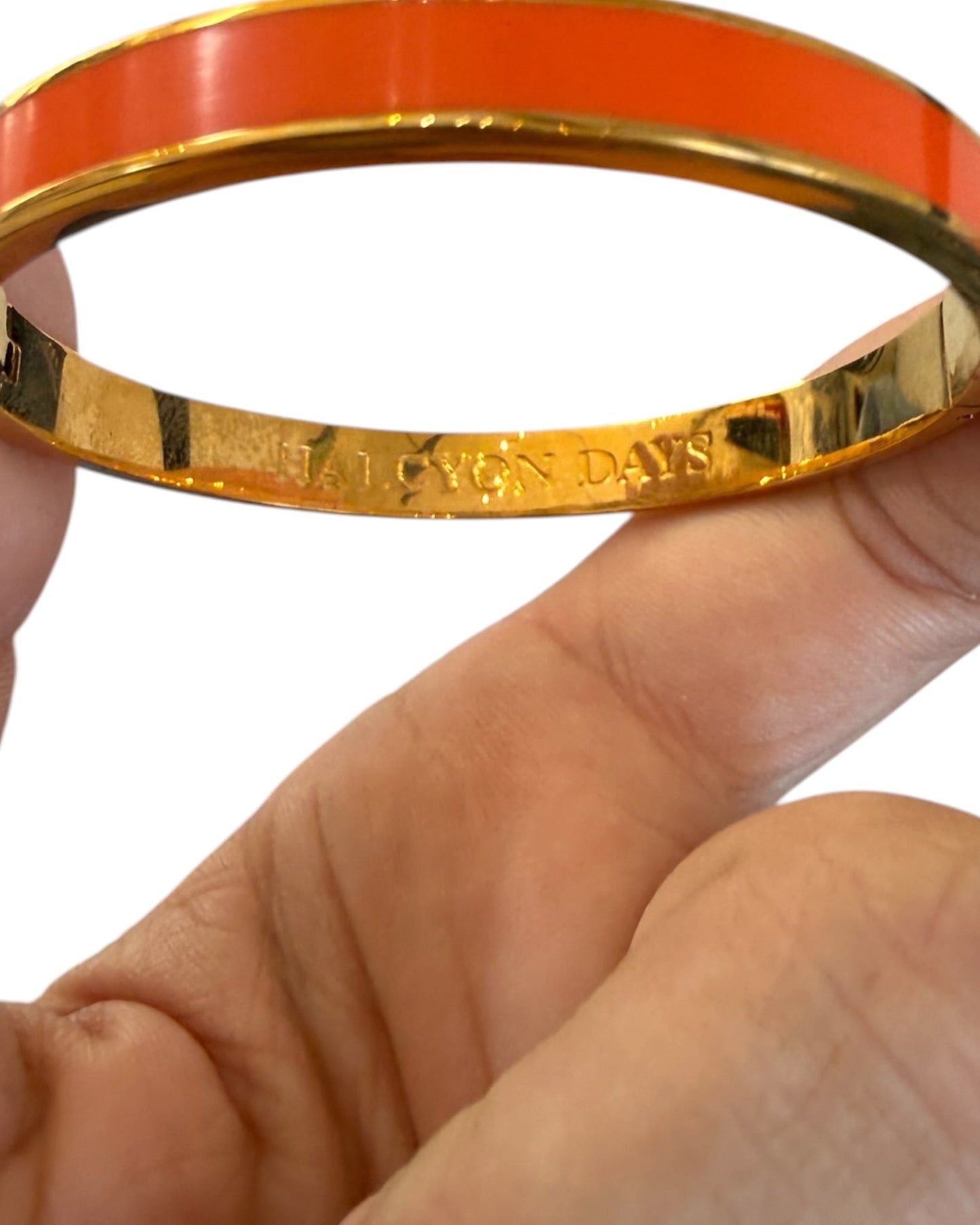 Pre-Loved Halcyon Days Skinny Button Orange and Gold Bracelet
