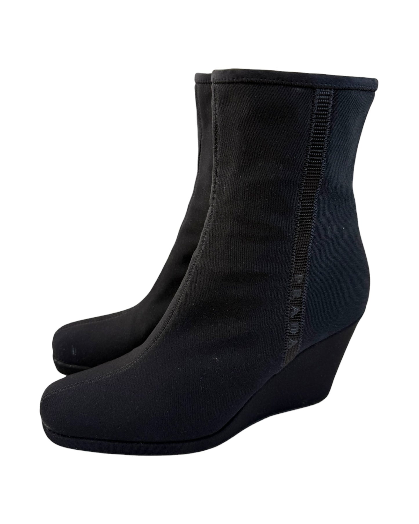 Pre-Loved Prada Sport Black Nylon Wedge Booties