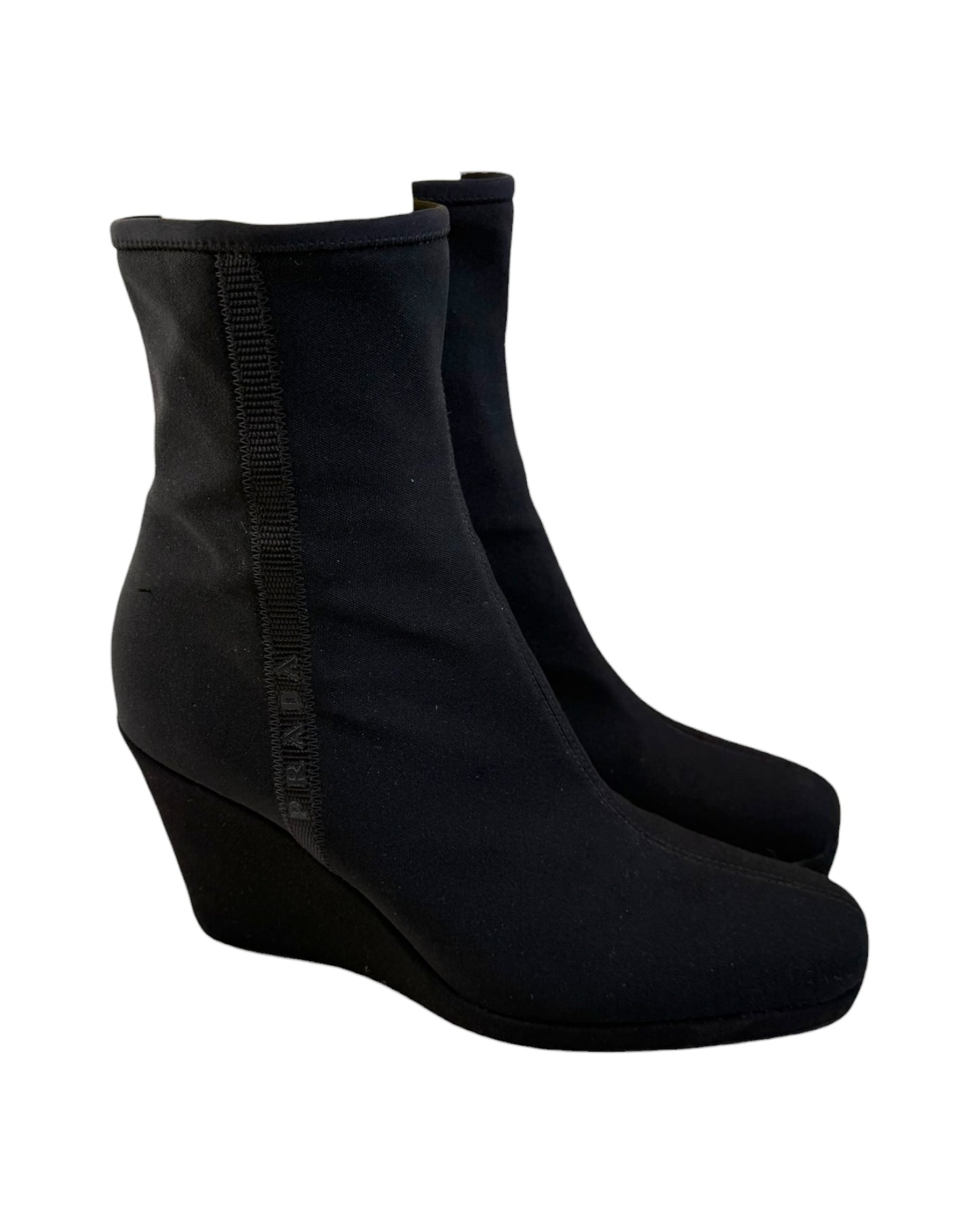 Pre-Loved Prada Sport Black Nylon Wedge Booties