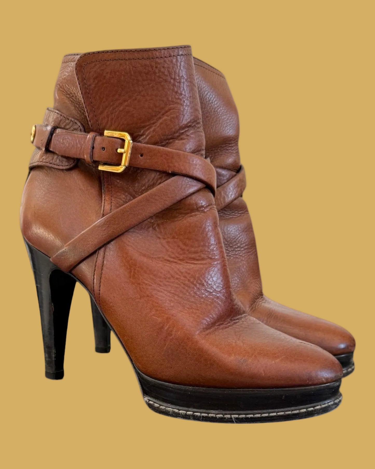 Vintage Ralph Lauren Collection Purple Label Naima Brown Leather Booties