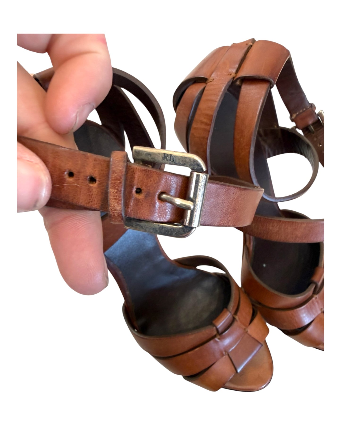 Vintage Ralph Lauren Purple Label Brown Leather Jenica Sandals