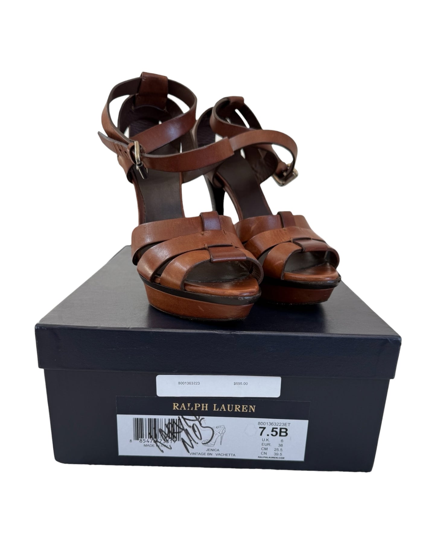 Vintage Ralph Lauren Purple Label Brown Leather Jenica Sandals