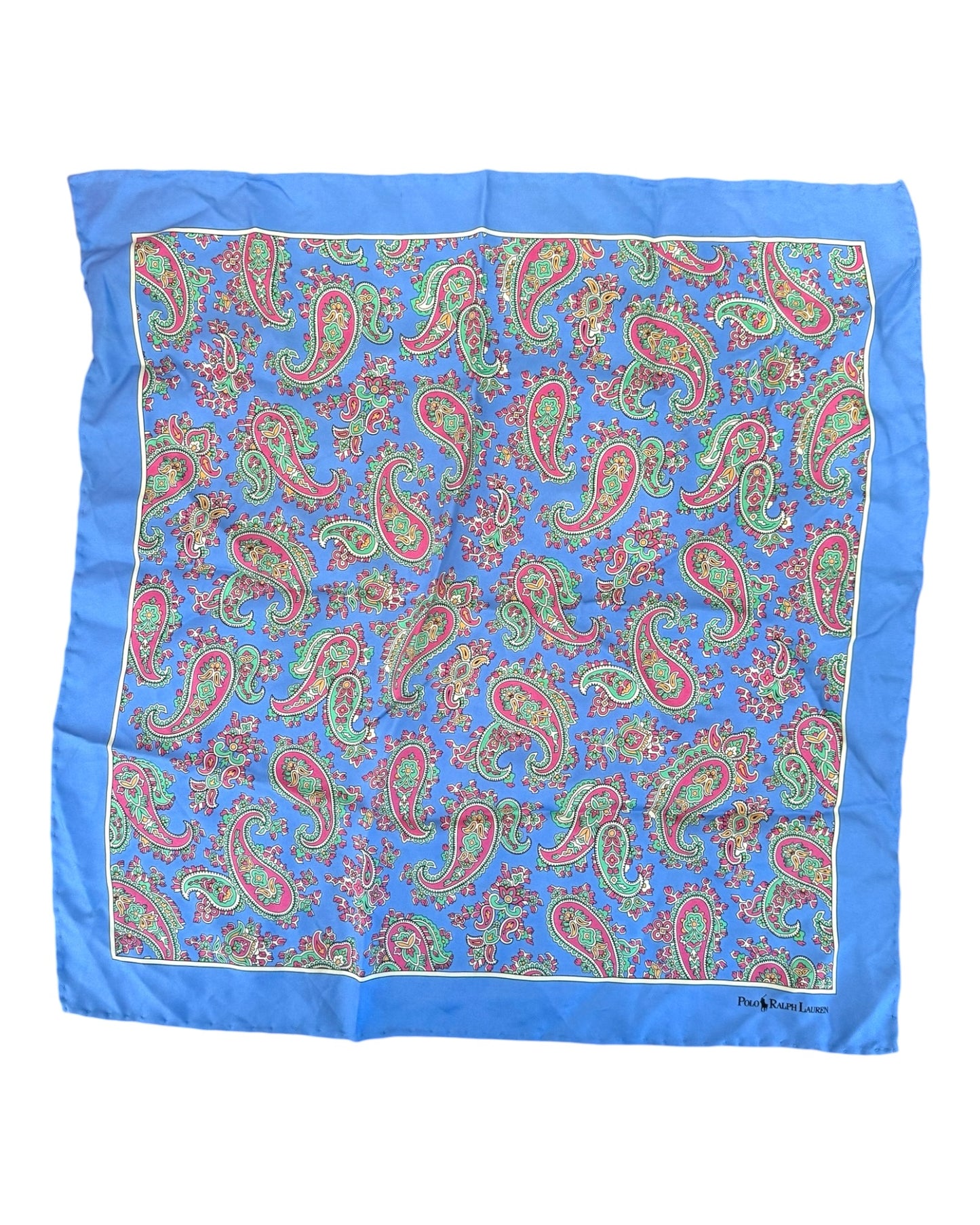 Vintage POLO Ralph Lauren Blue Paisley Silk Scarf