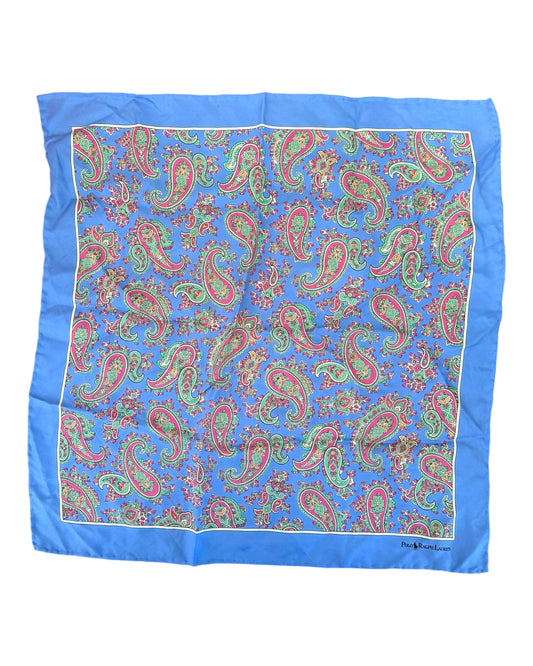 Vintage POLO Ralph Lauren Blue Paisley Silk Scarf