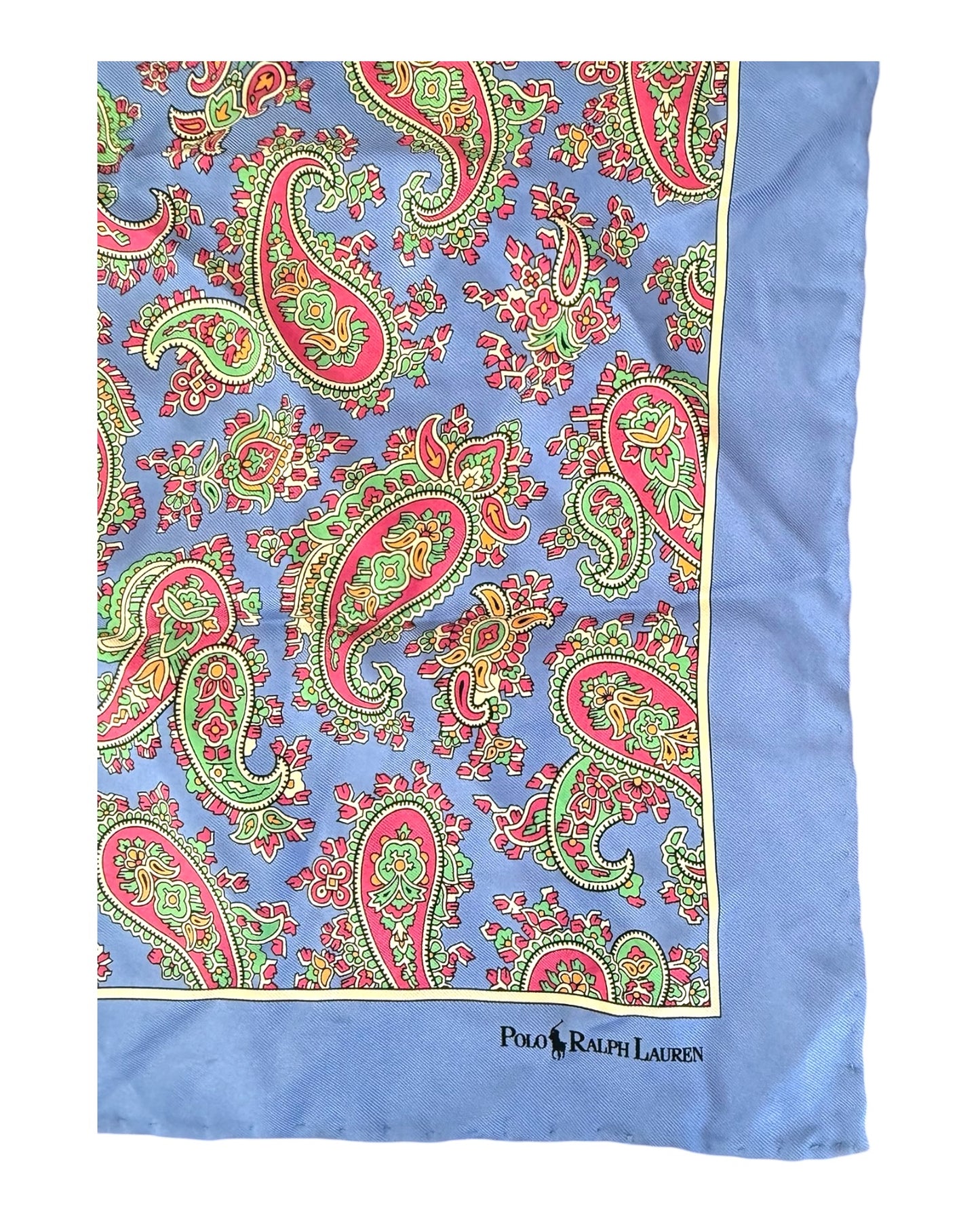Vintage POLO Ralph Lauren Blue Paisley Silk Scarf