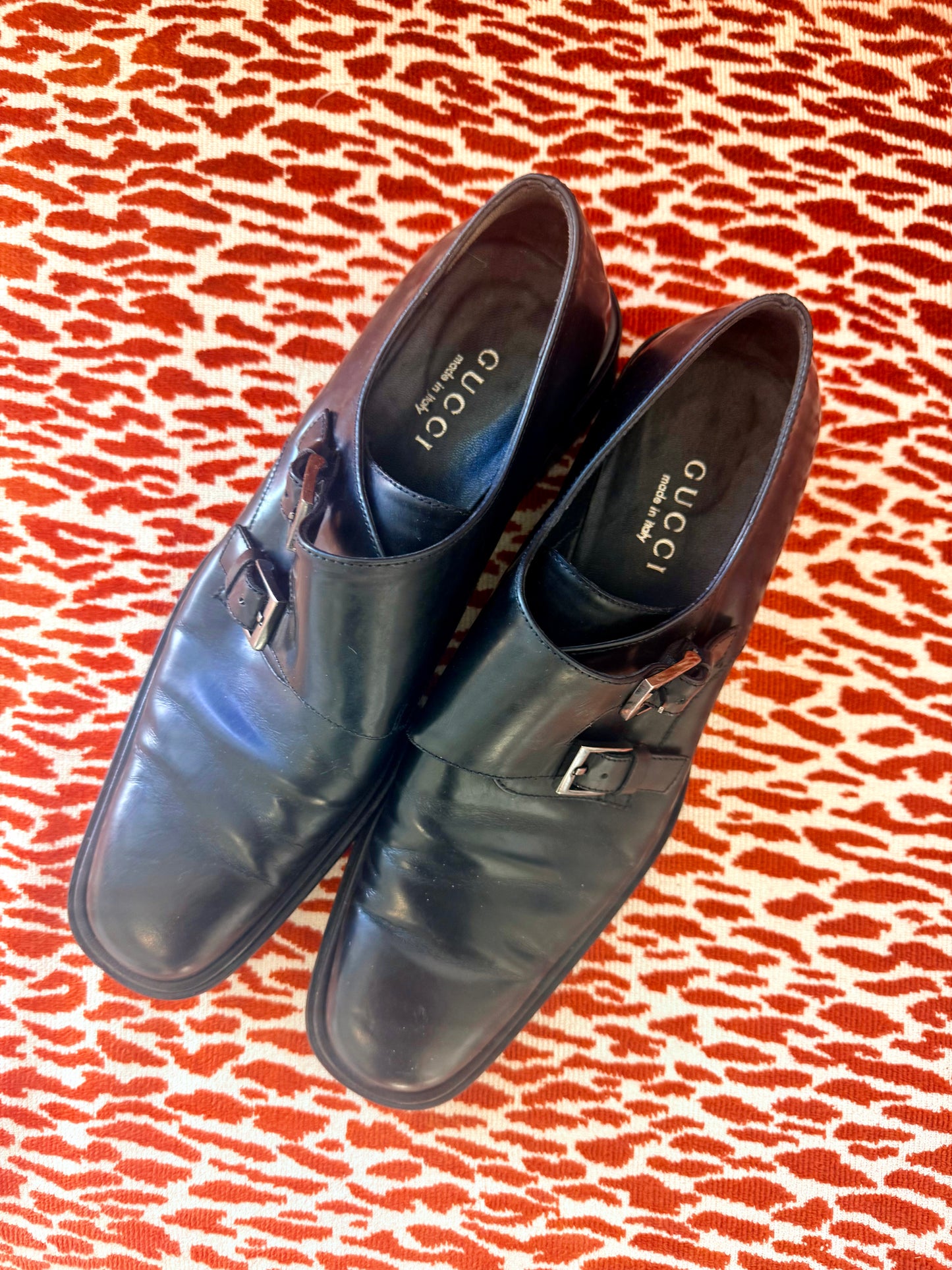 Vintage Gucci Black Double Monk Strap Shoes