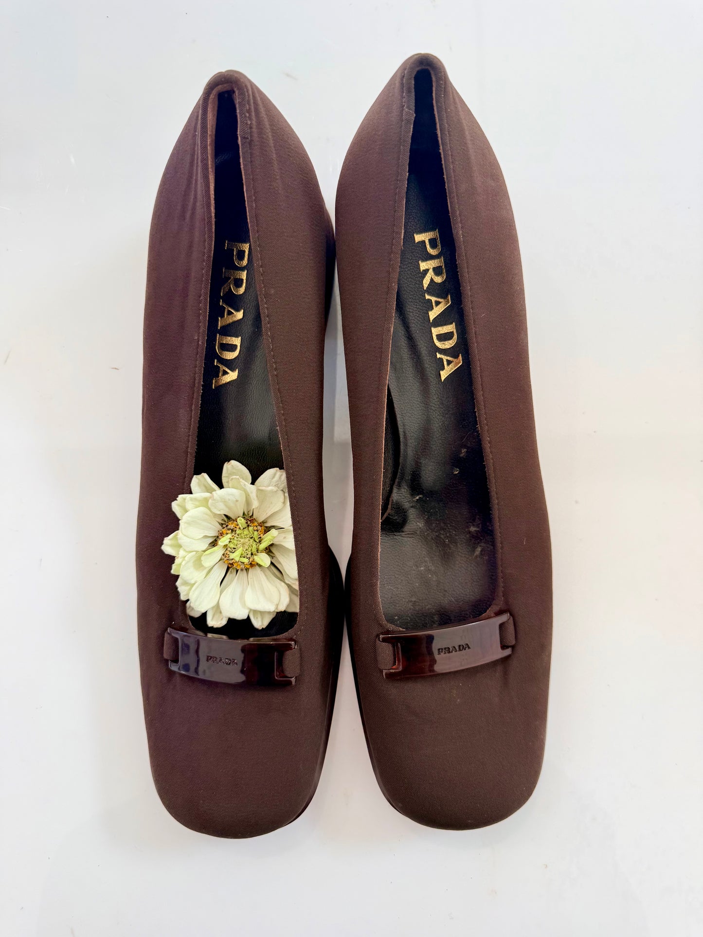 Vintage Prada Brown Logo Block Heels