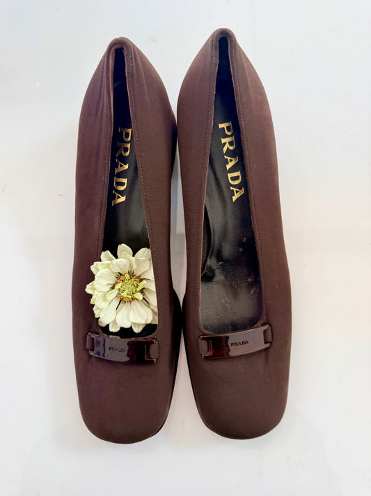 Vintage Prada Brown Logo Block Heels