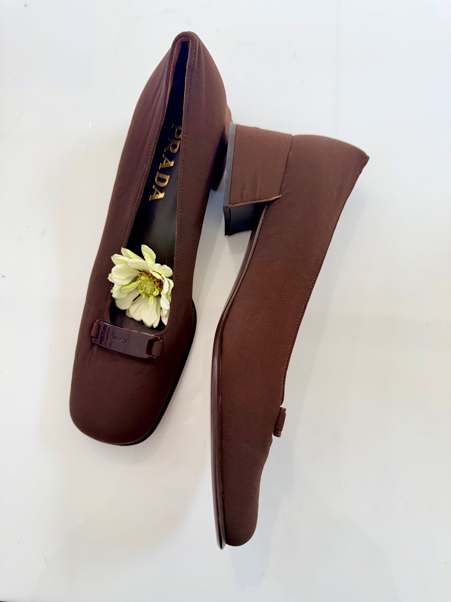Vintage Prada Brown Logo Block Heels