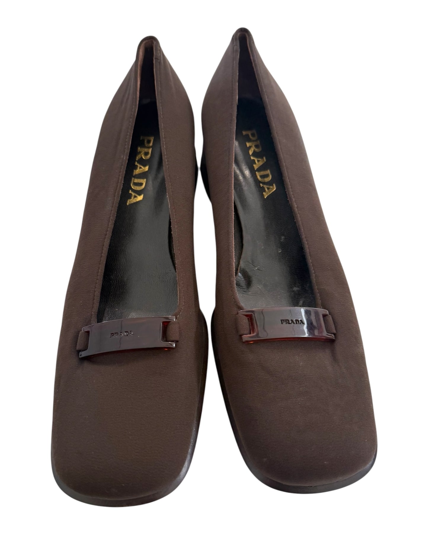 Vintage Prada Brown Logo Block Heels