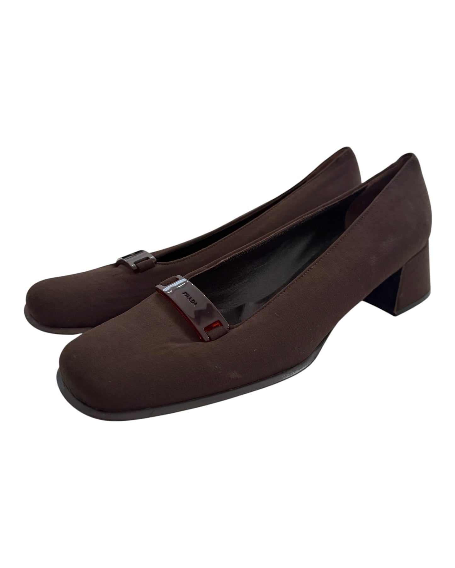 Vintage Prada Brown Logo Block Heels