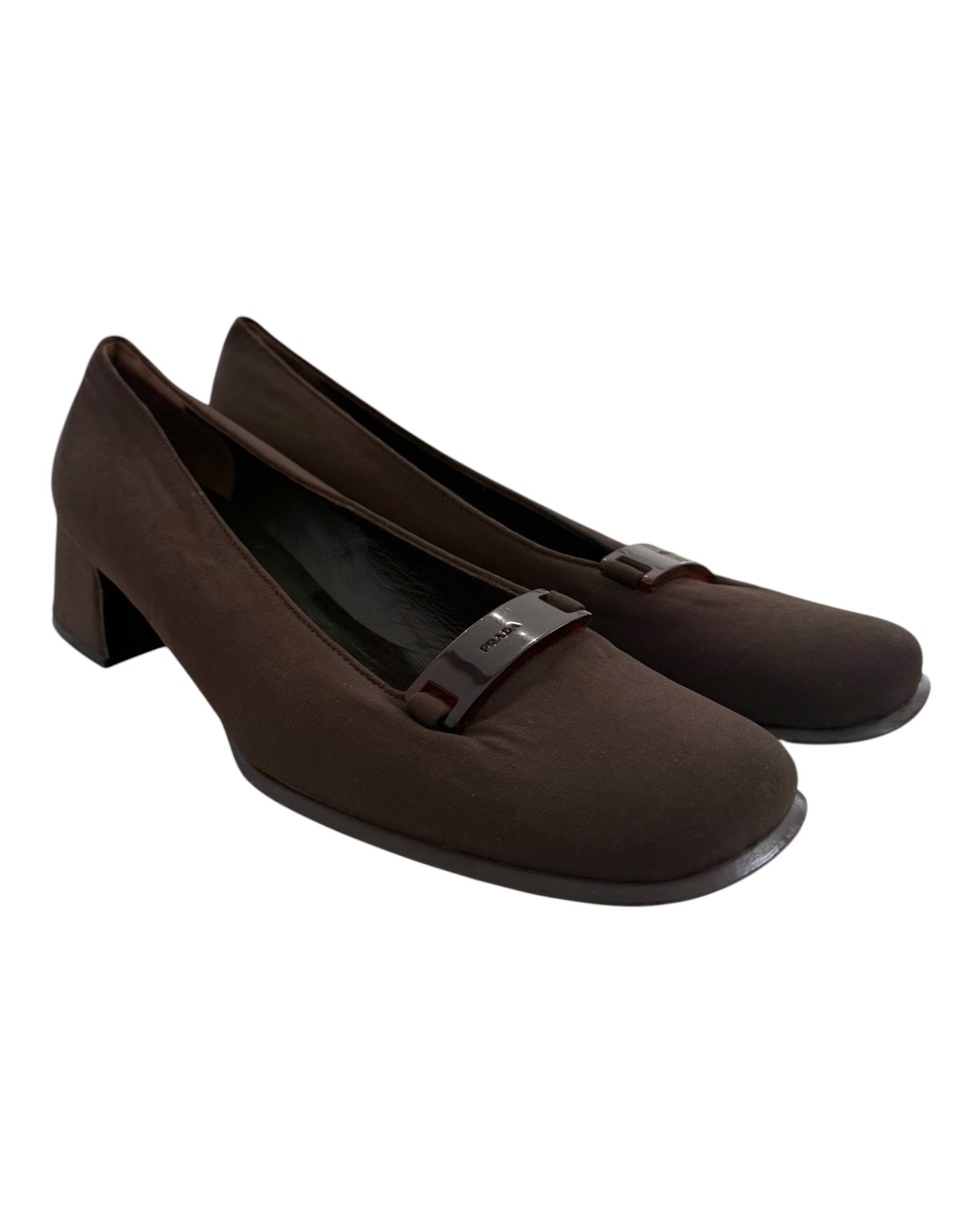 Vintage Prada Brown Logo Block Heels