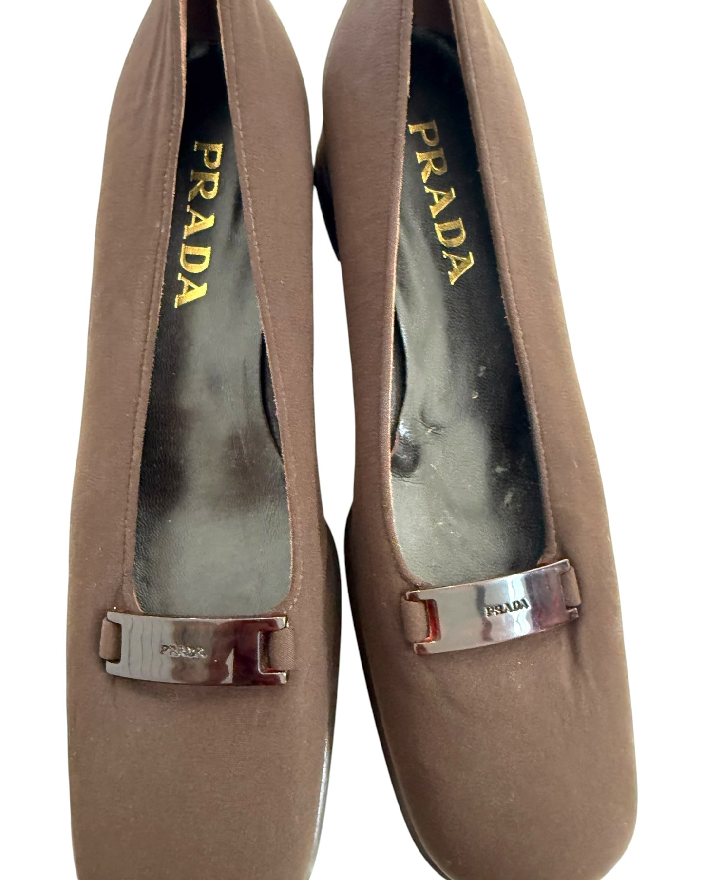 Vintage Prada Brown Logo Block Heels