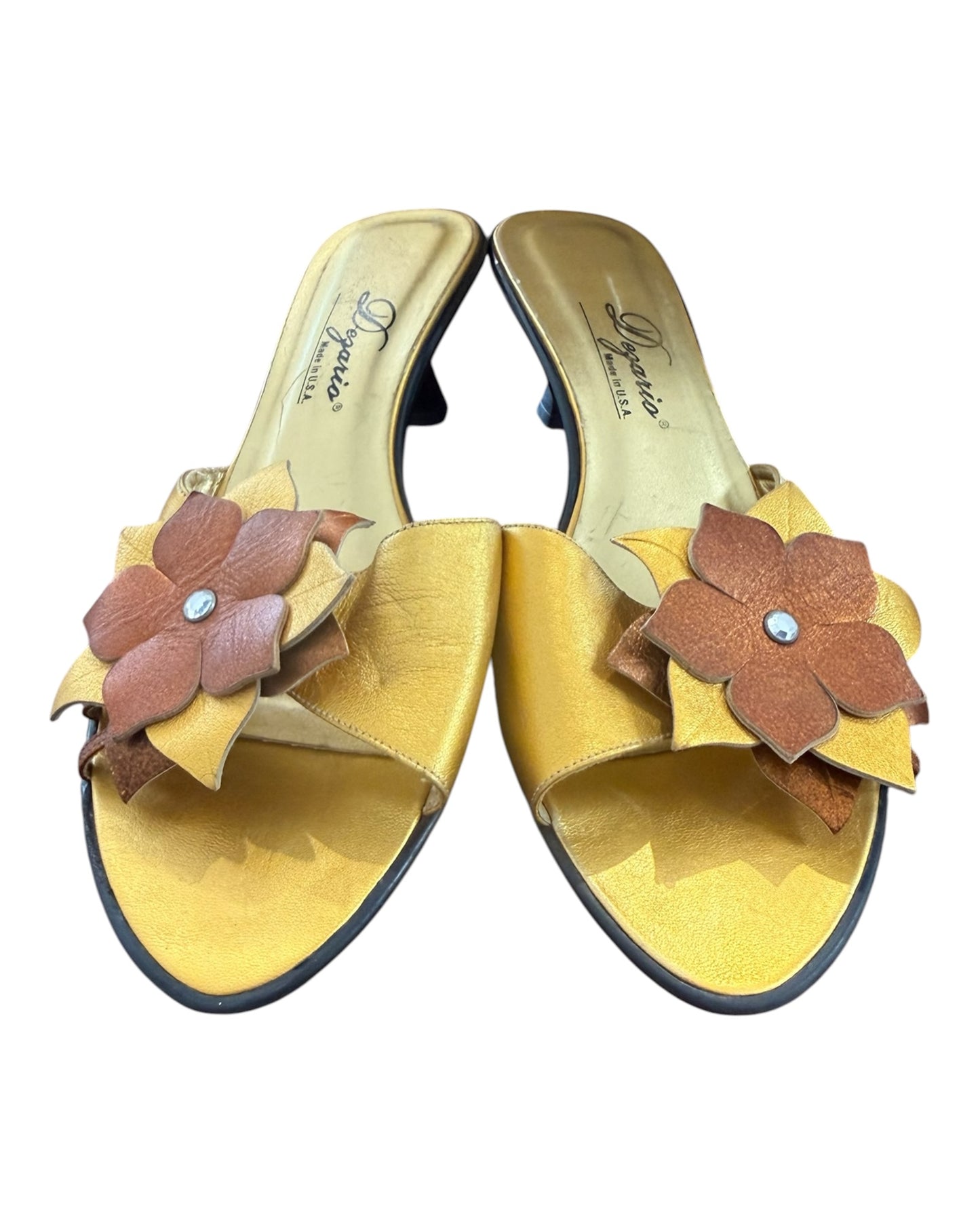 Vintage Golden Kitten Heels with Floral Embellishment