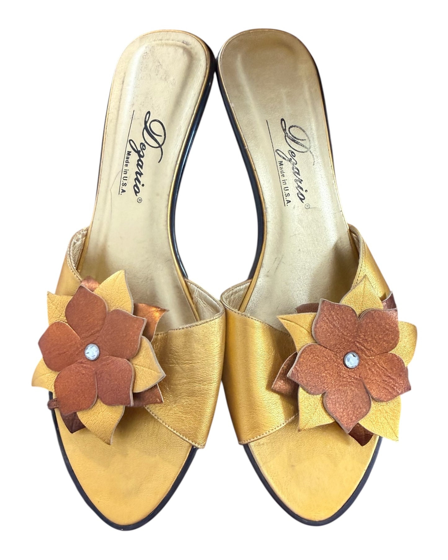 Vintage Golden Kitten Heels with Floral Embellishment