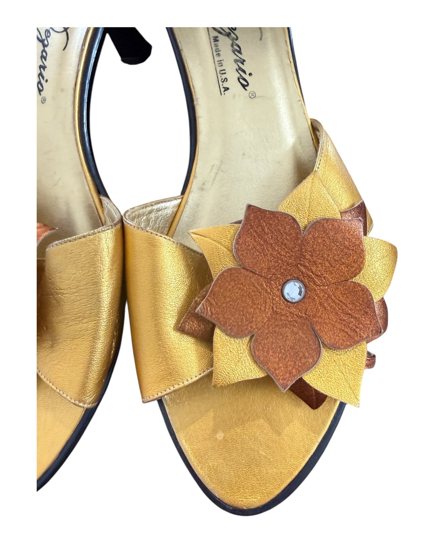 Vintage Golden Kitten Heels with Floral Embellishment