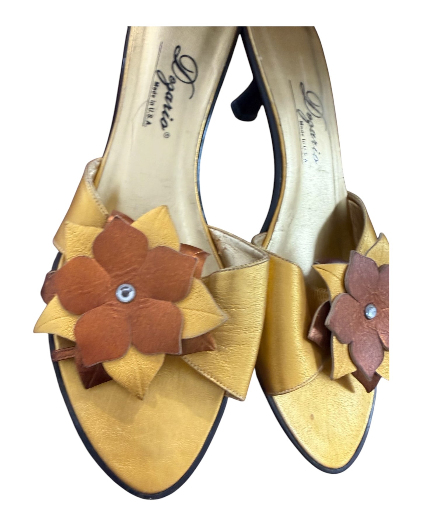 Vintage Golden Kitten Heels with Floral Embellishment