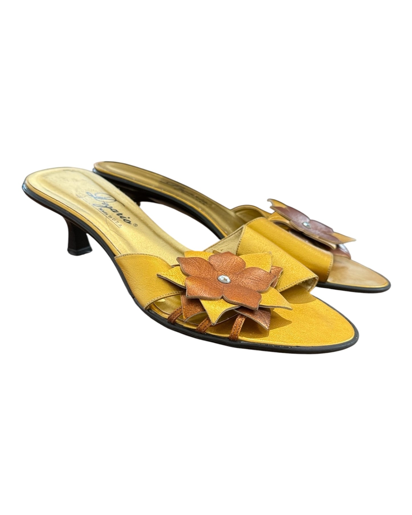 Vintage Golden Kitten Heels with Floral Embellishment
