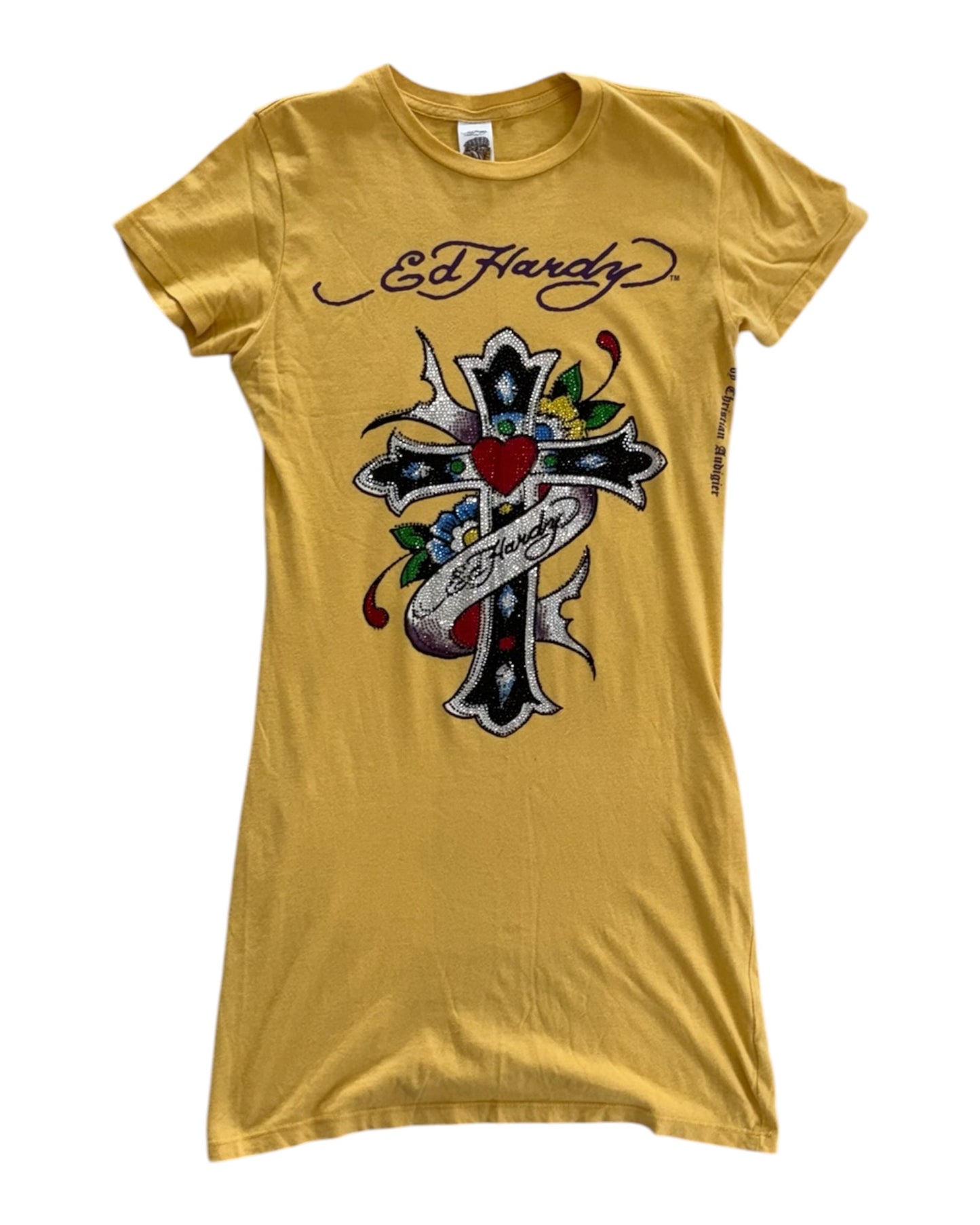 Vintage Ed Hardy Yellow Sequin T-Shirt Dress
