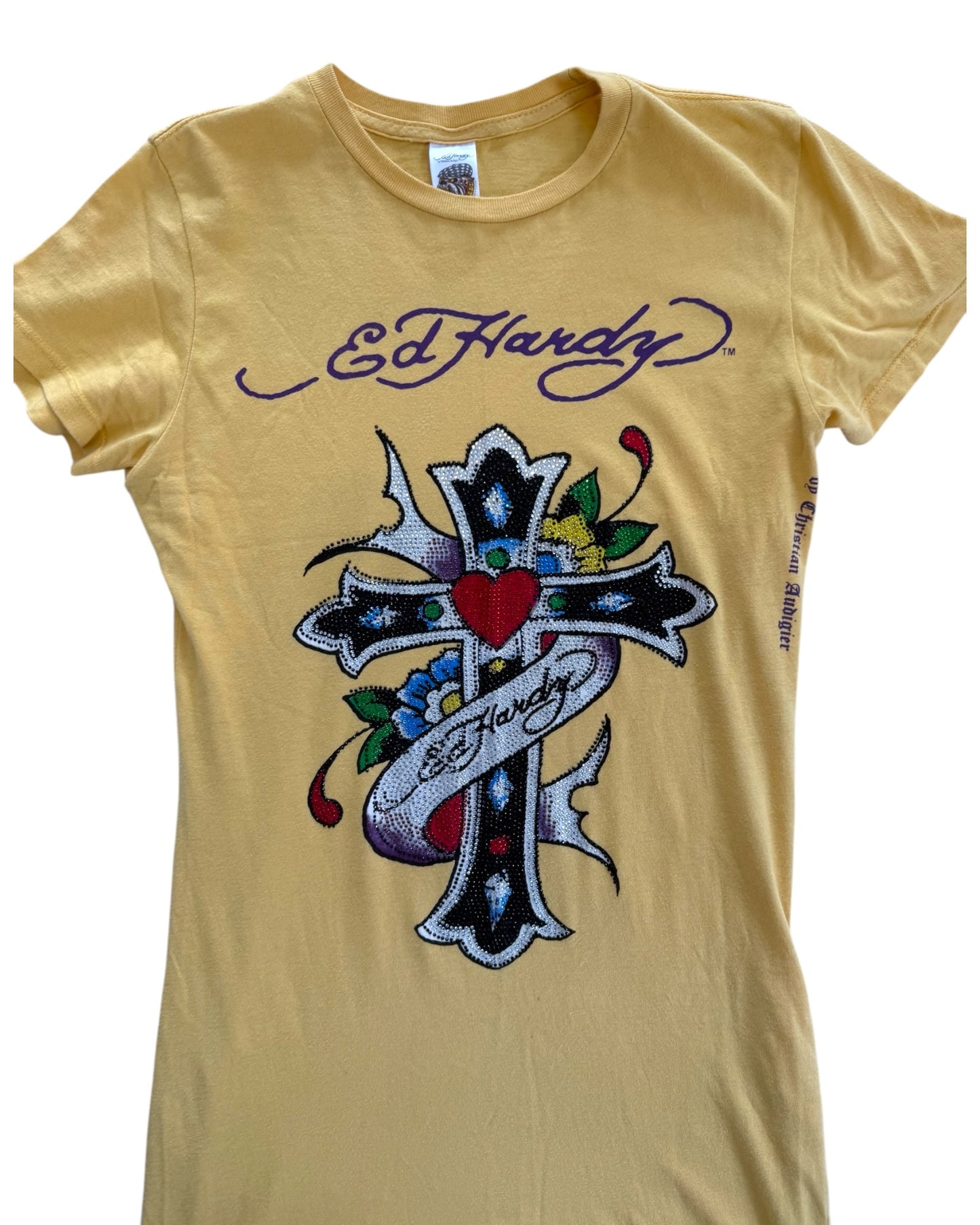 Vintage Ed Hardy Yellow Sequin T-Shirt Dress
