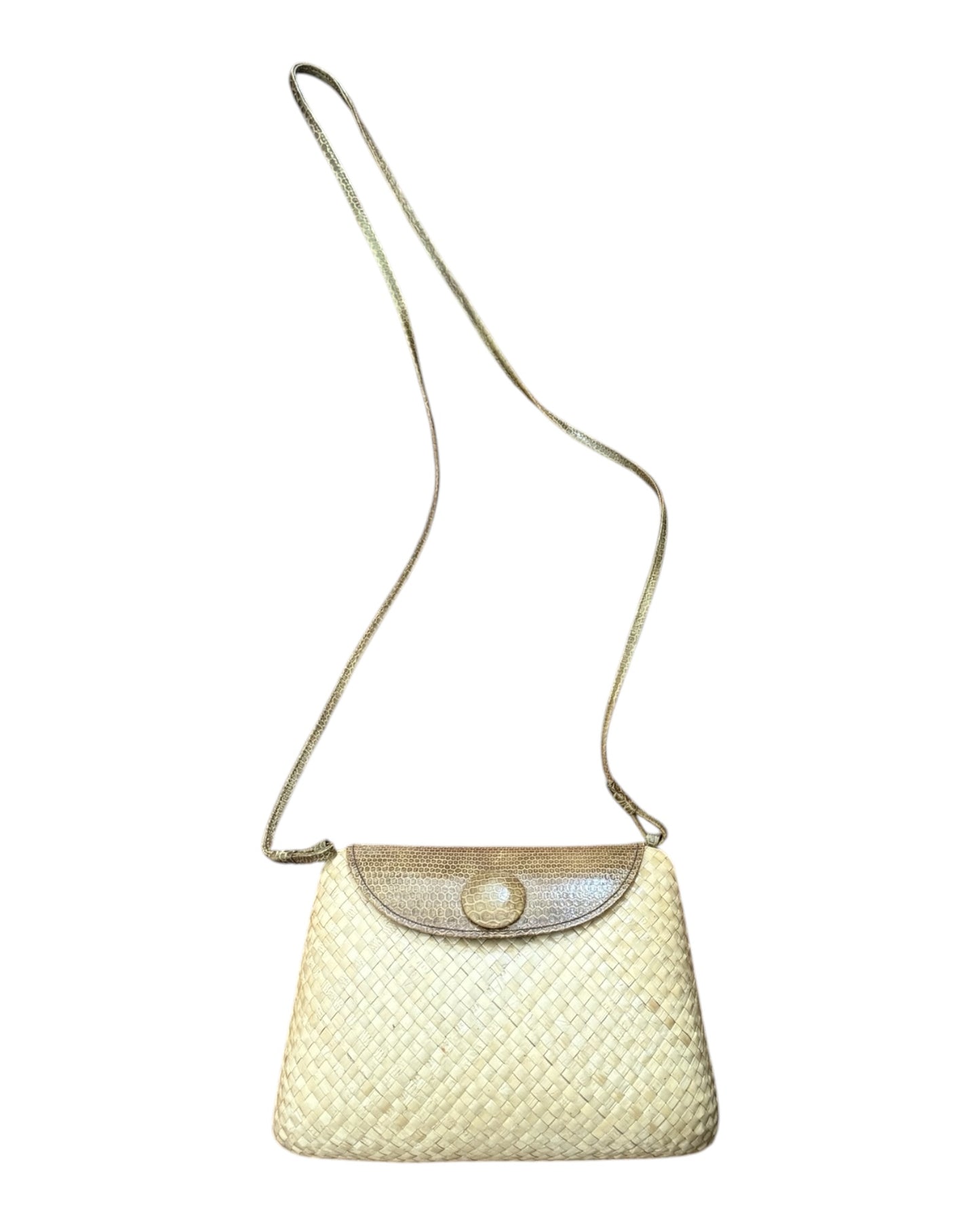 Vintage Woven Shoulder Bag with Lizard Leather