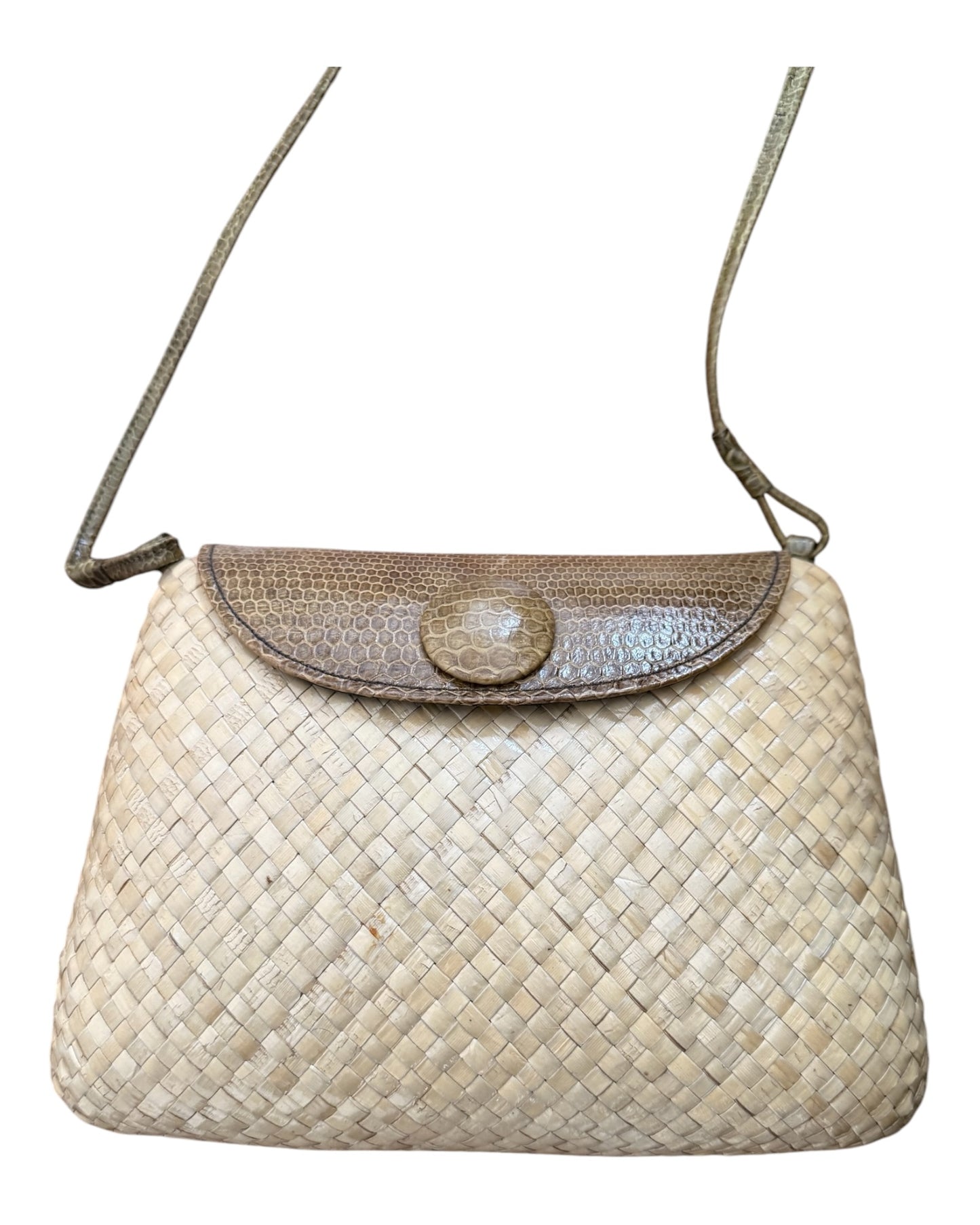 Vintage Woven Shoulder Bag with Lizard Leather