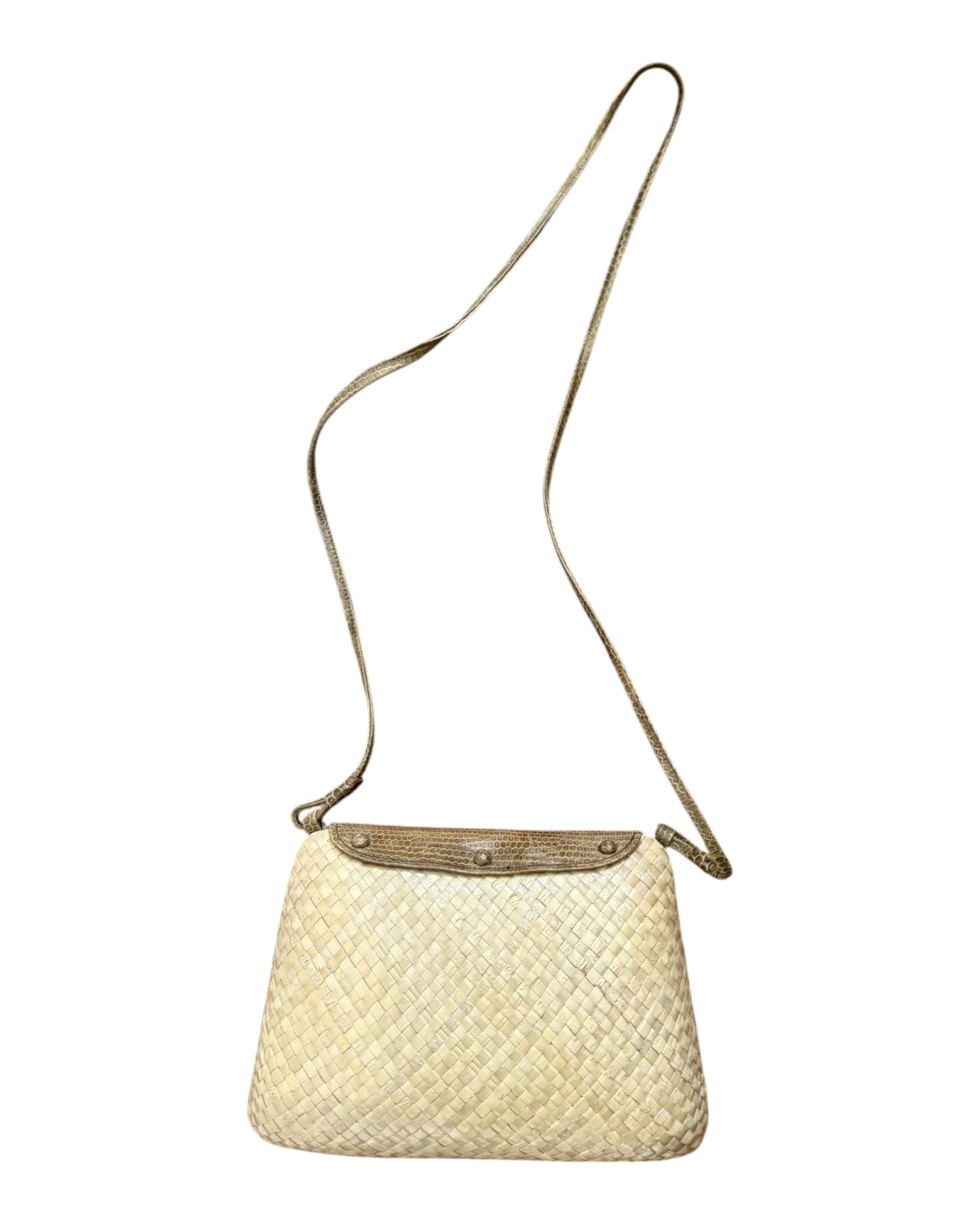 Vintage Woven Shoulder Bag with Lizard Leather