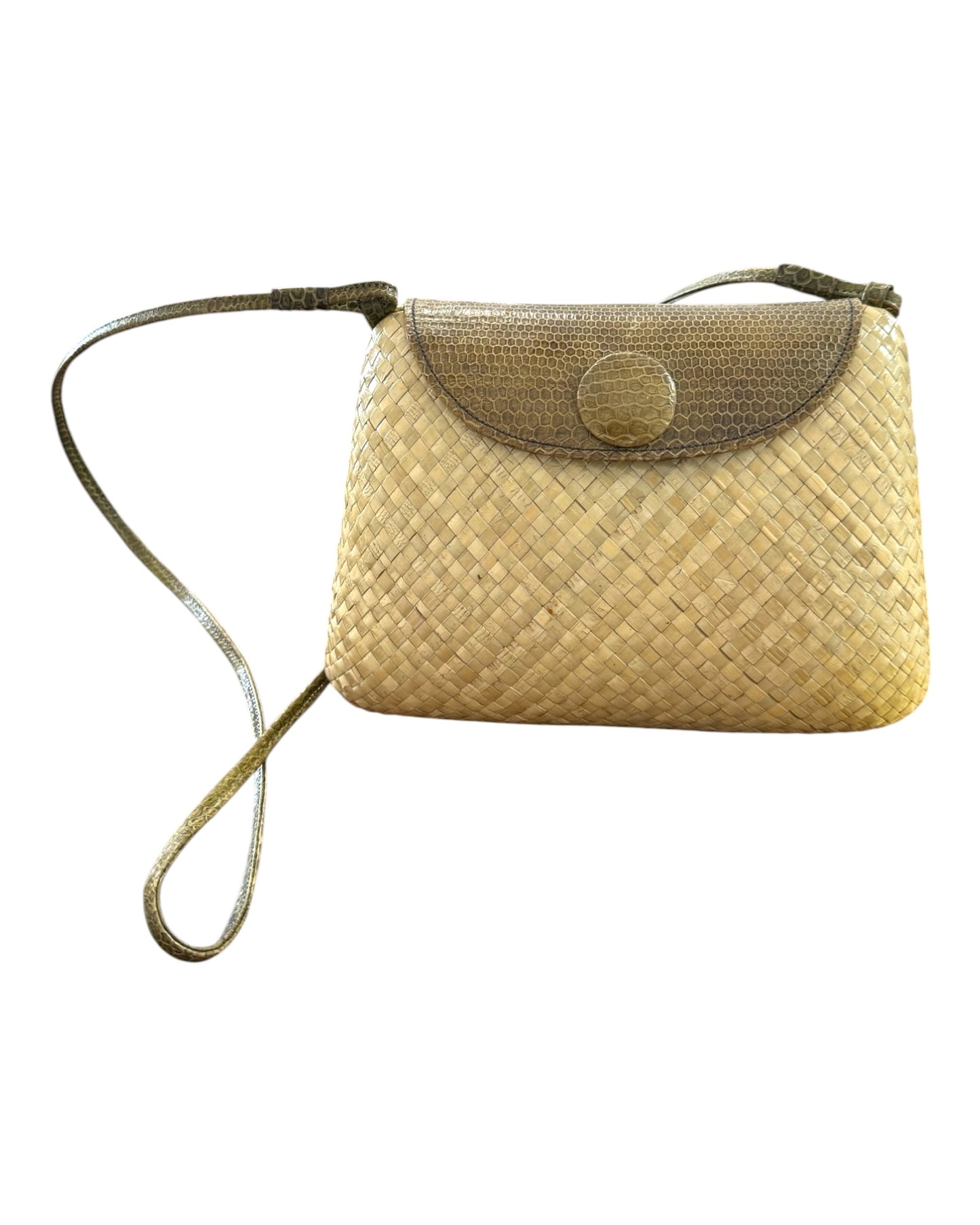 Vintage Woven Shoulder Bag with Lizard Leather