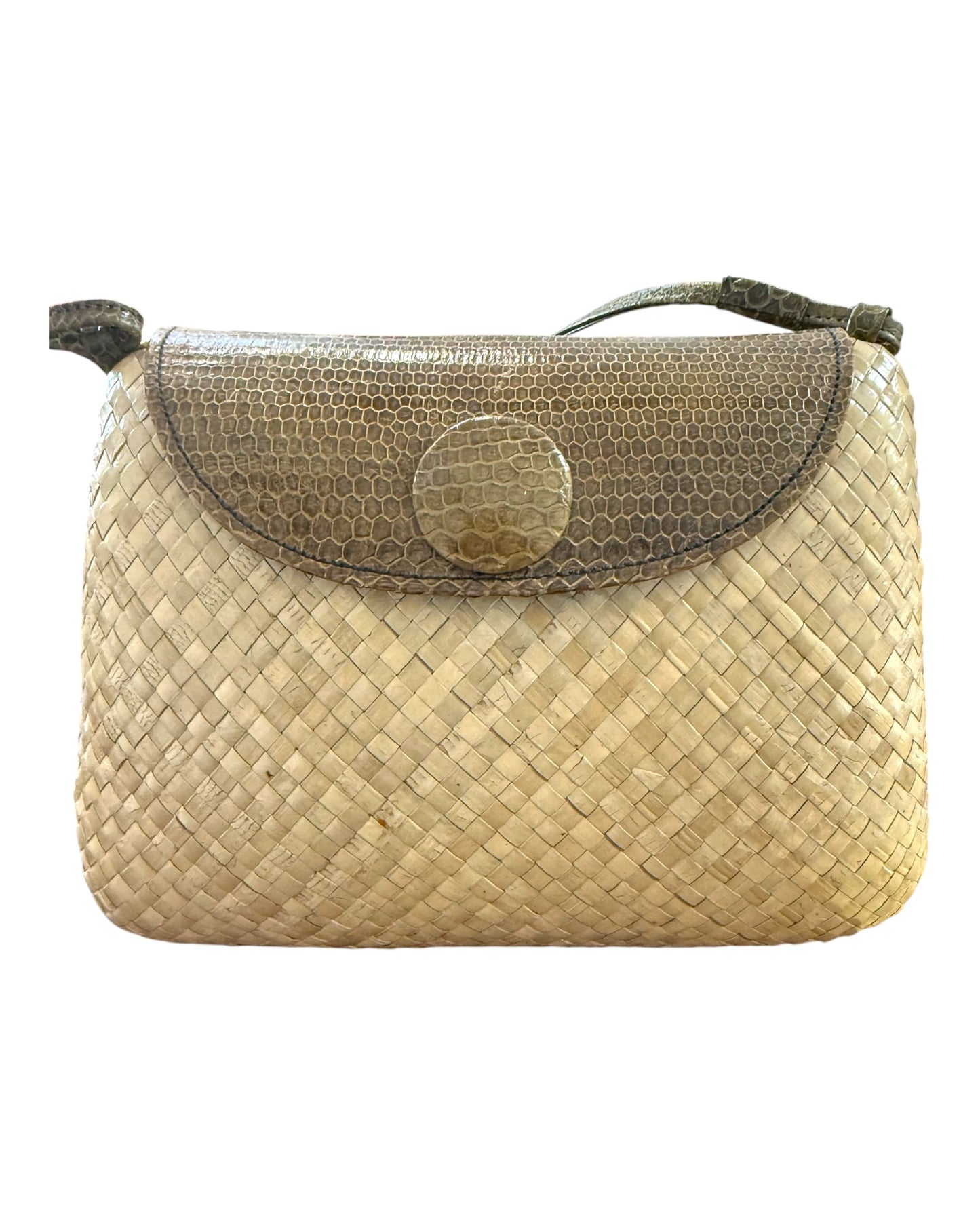 Vintage Woven Shoulder Bag with Lizard Leather