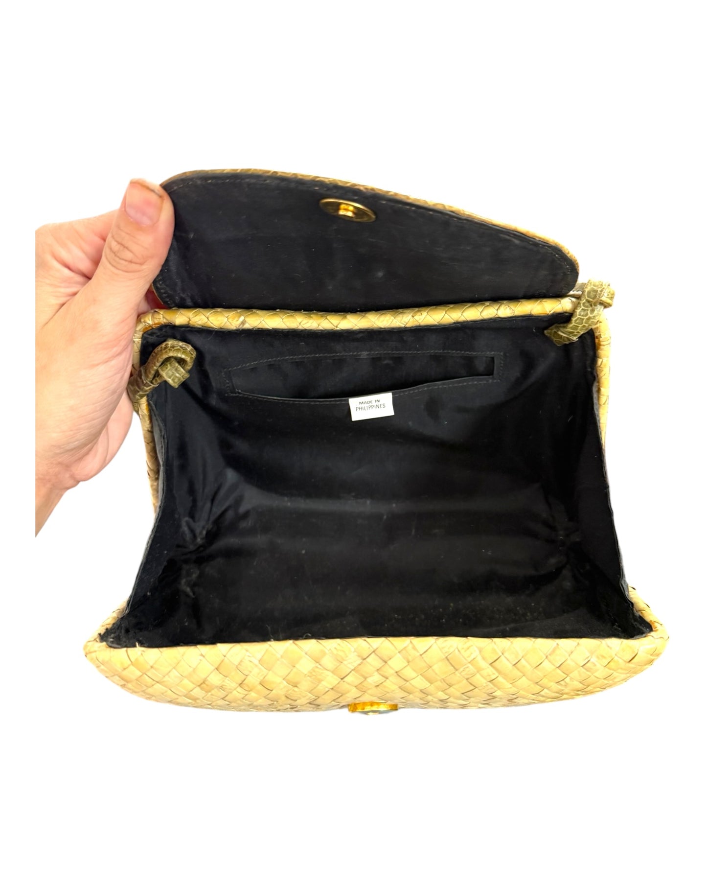 Vintage Woven Shoulder Bag with Lizard Leather
