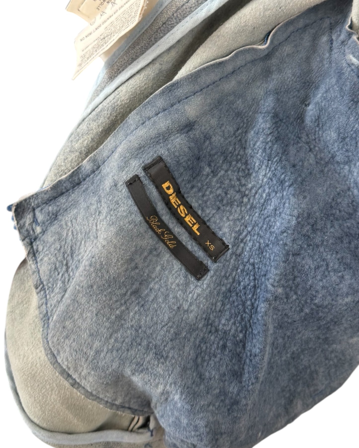 Vintage Diesel Black Gold Blue Leather Jacket