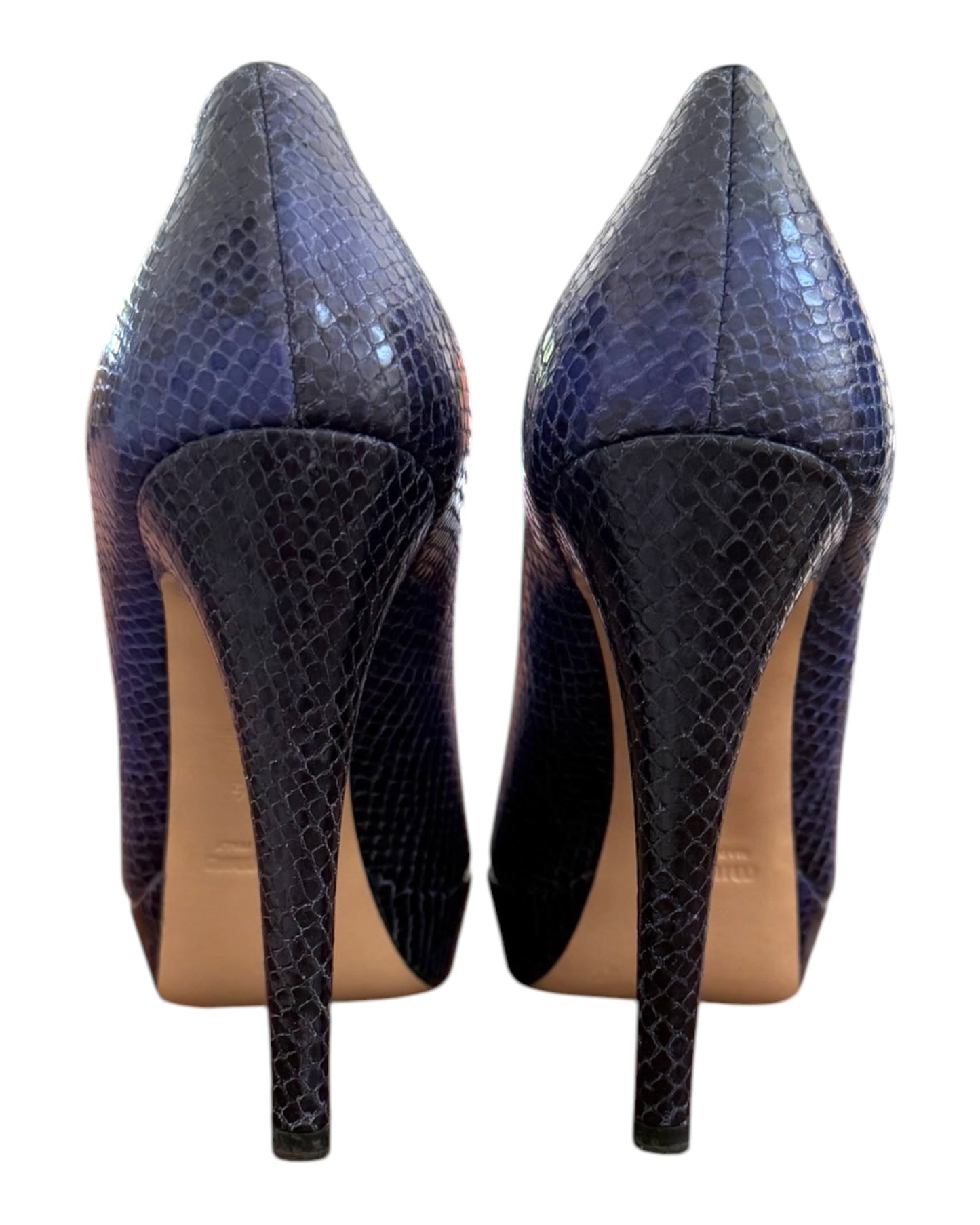 Pre-Loved Miu Miu Calzature Donna Blue Snakeskin Peep Toe Pumps