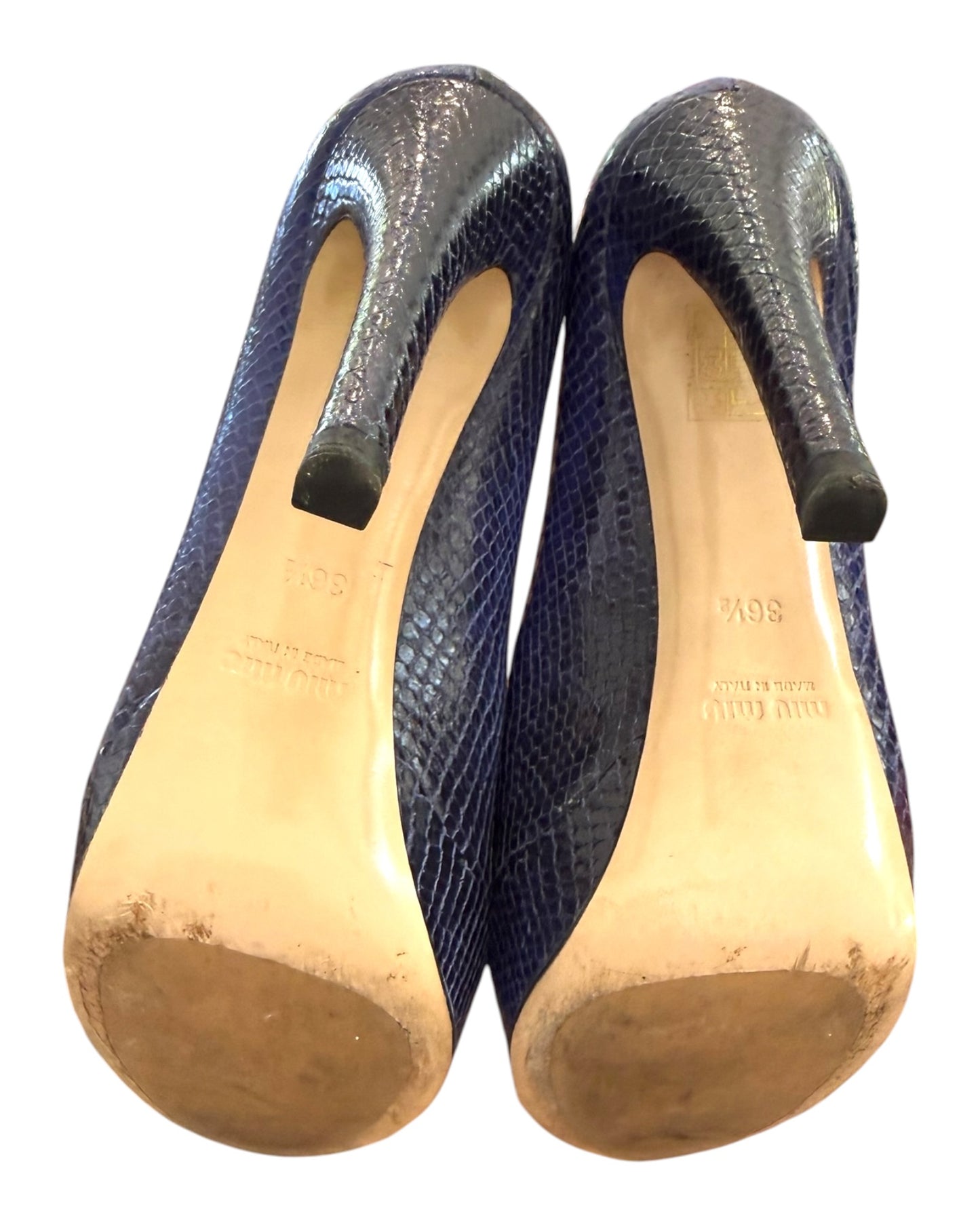 Pre-Loved Miu Miu Calzature Donna Blue Snakeskin Peep Toe Pumps