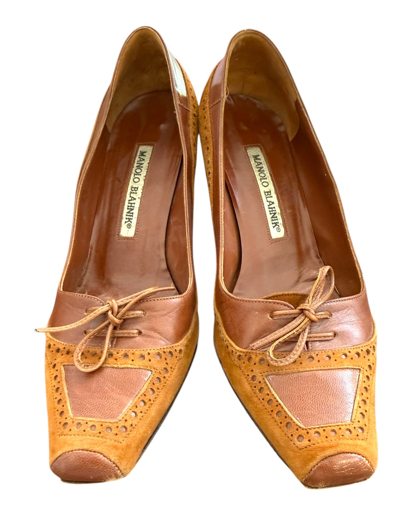 Vintage Manolo Blahnik Brown Leather and Suede Laced Heels