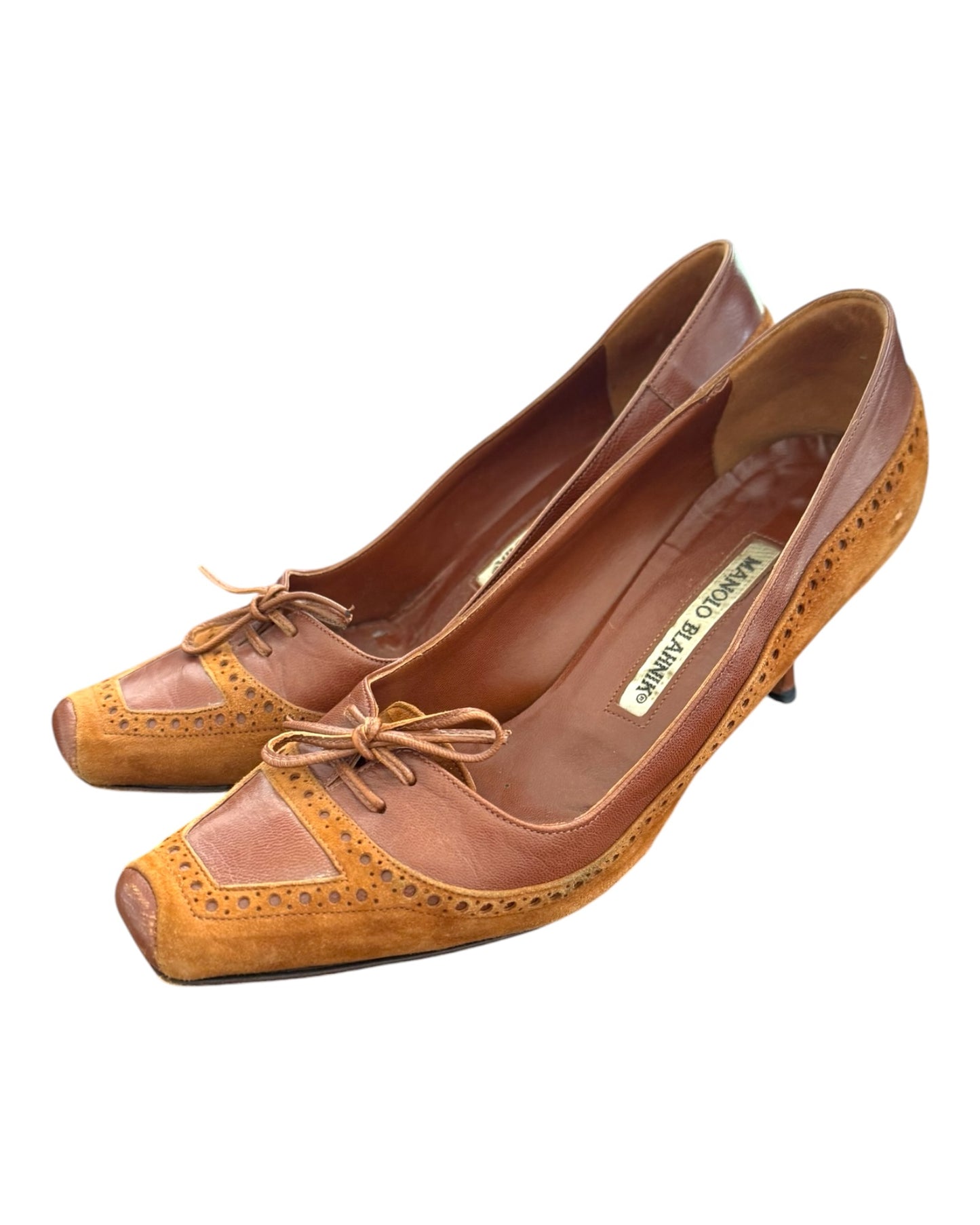 Vintage Manolo Blahnik Brown Leather and Suede Laced Heels