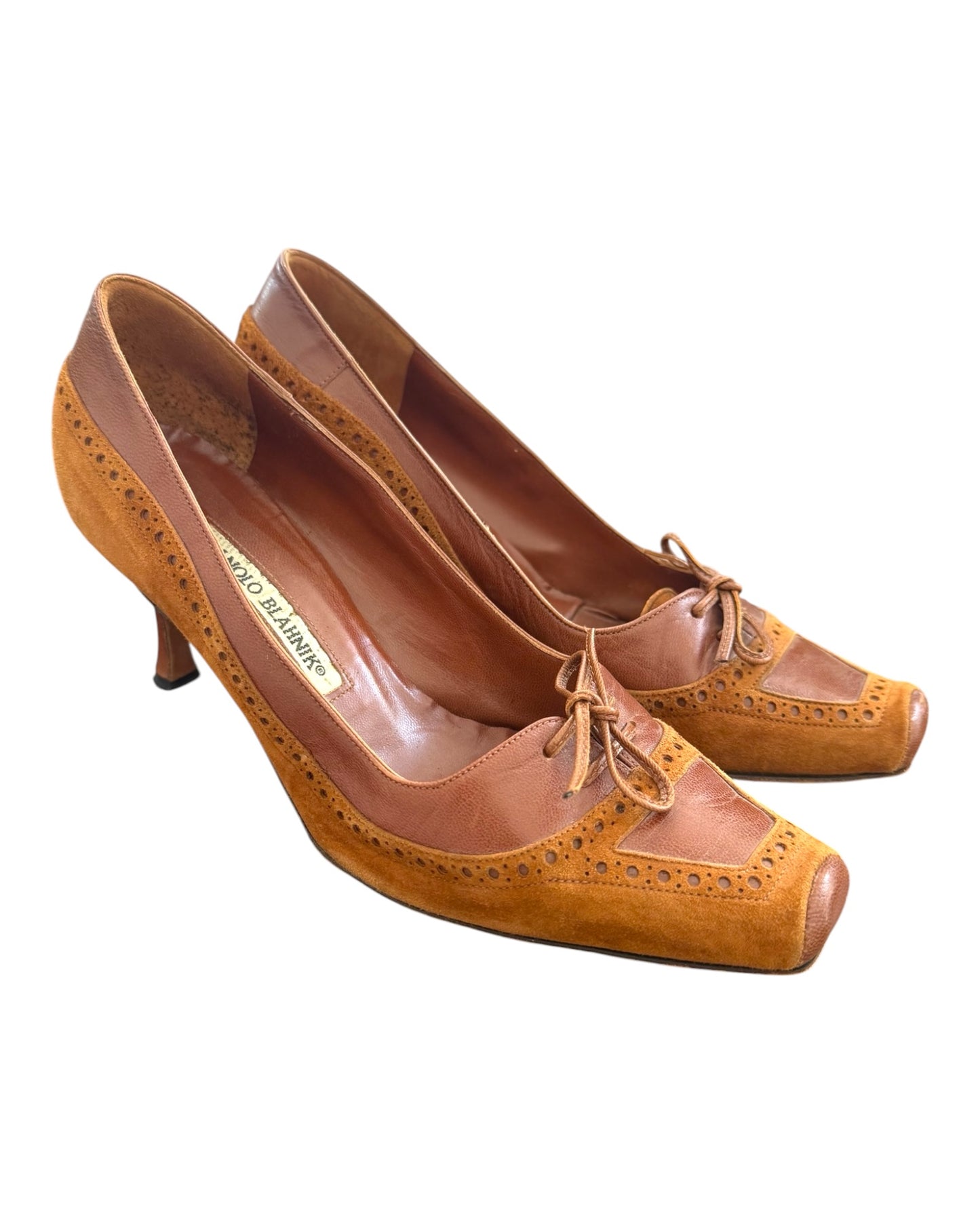Vintage Manolo Blahnik Brown Leather and Suede Laced Heels