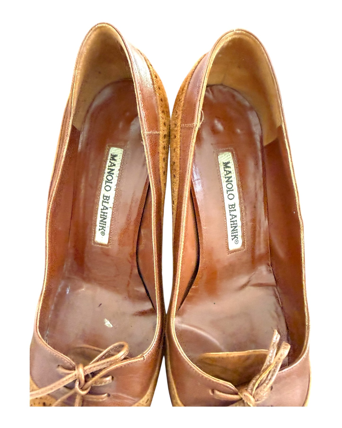 Vintage Manolo Blahnik Brown Leather and Suede Laced Heels