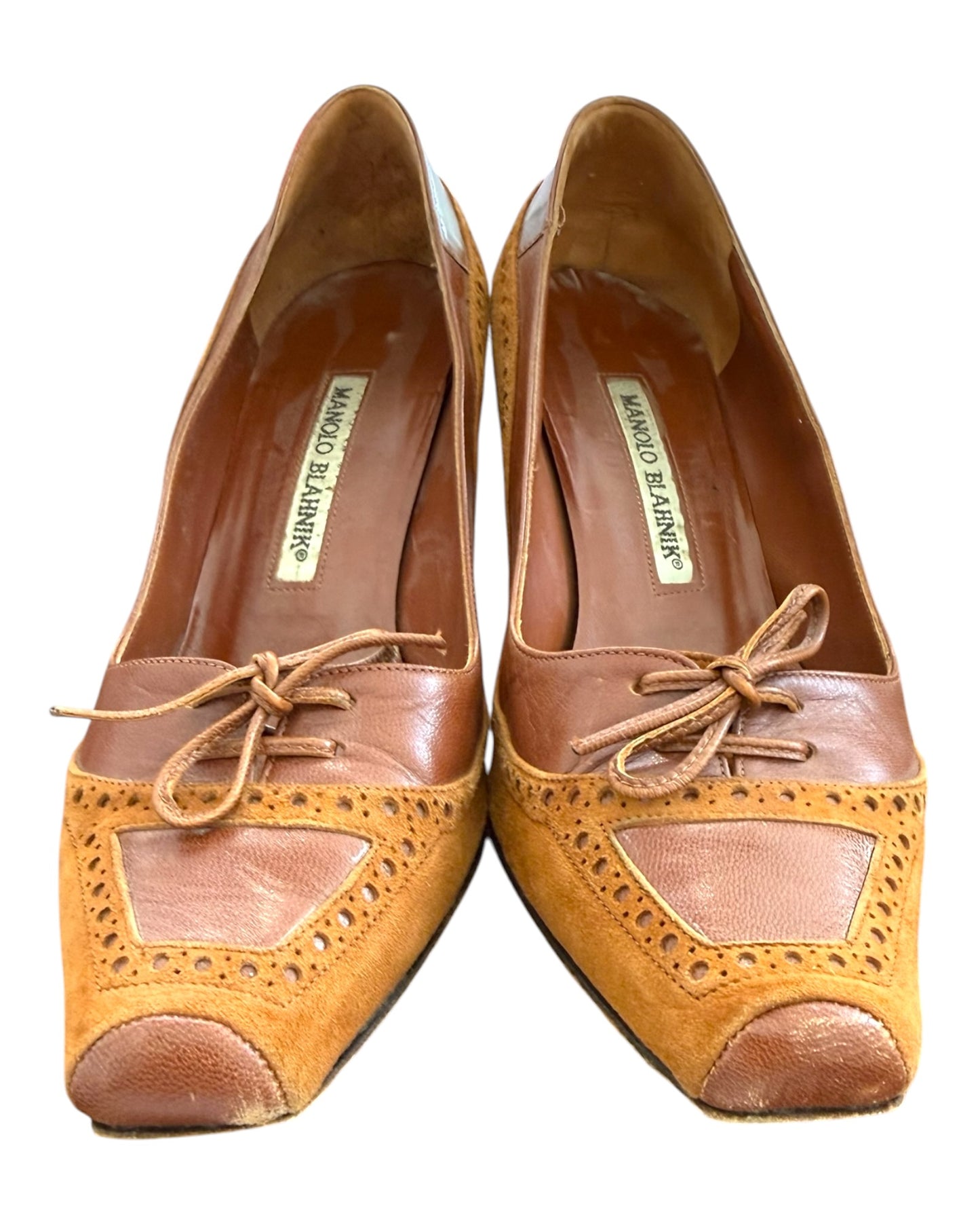Vintage Manolo Blahnik Brown Leather and Suede Laced Heels