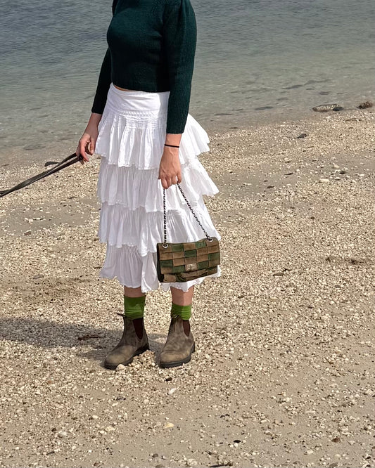 Vintage Chanel White Cotton Ruffle Maxi Skirt